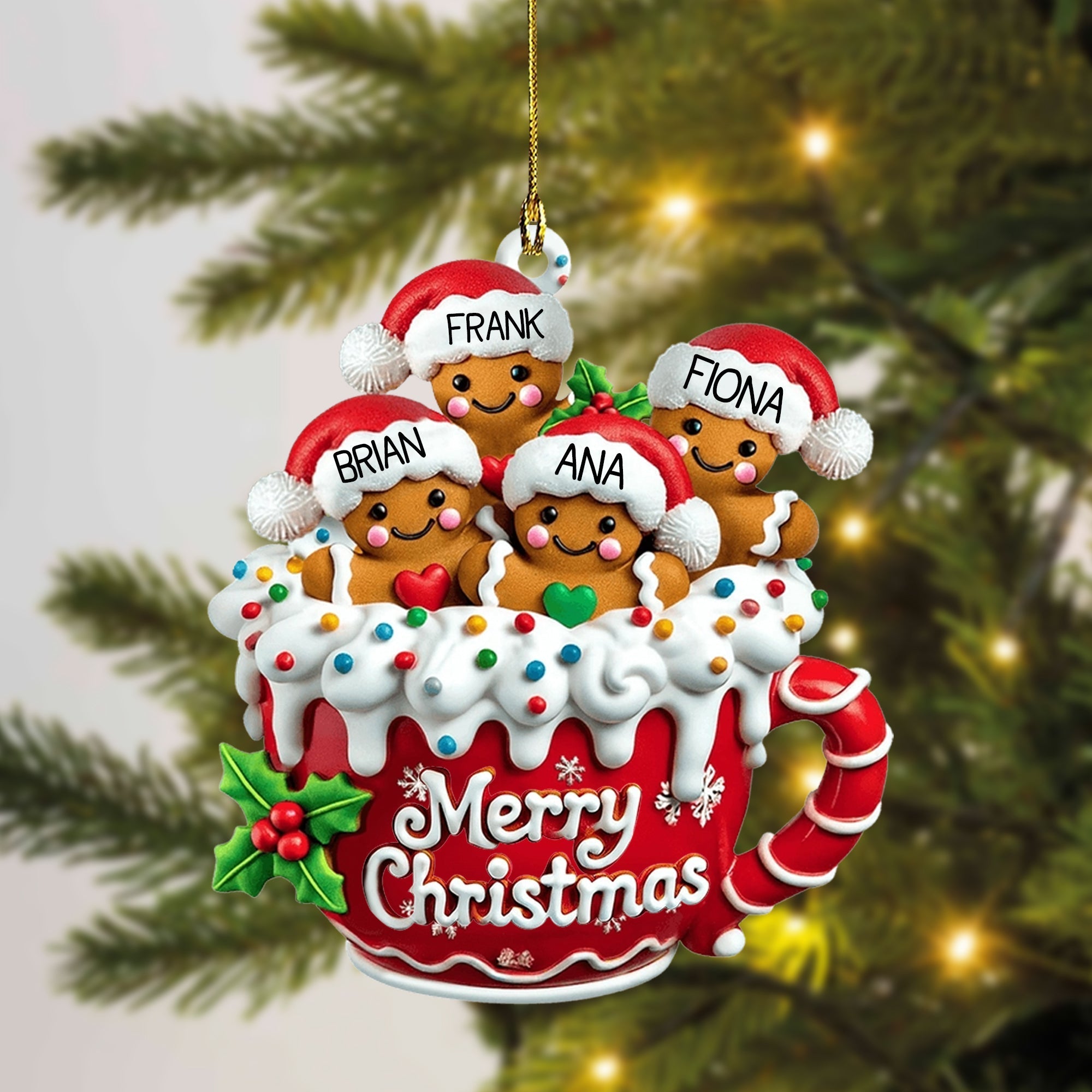 Merry Christmas - Personalized Gingerbread Family Ornament