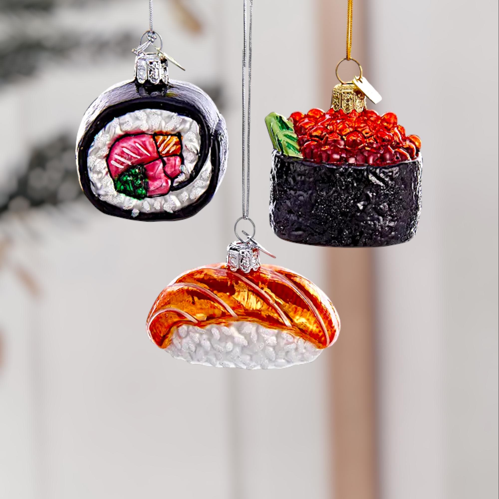Hand-Painted Sushi Christmas Ornaments – Glass Foodie Tree Decor