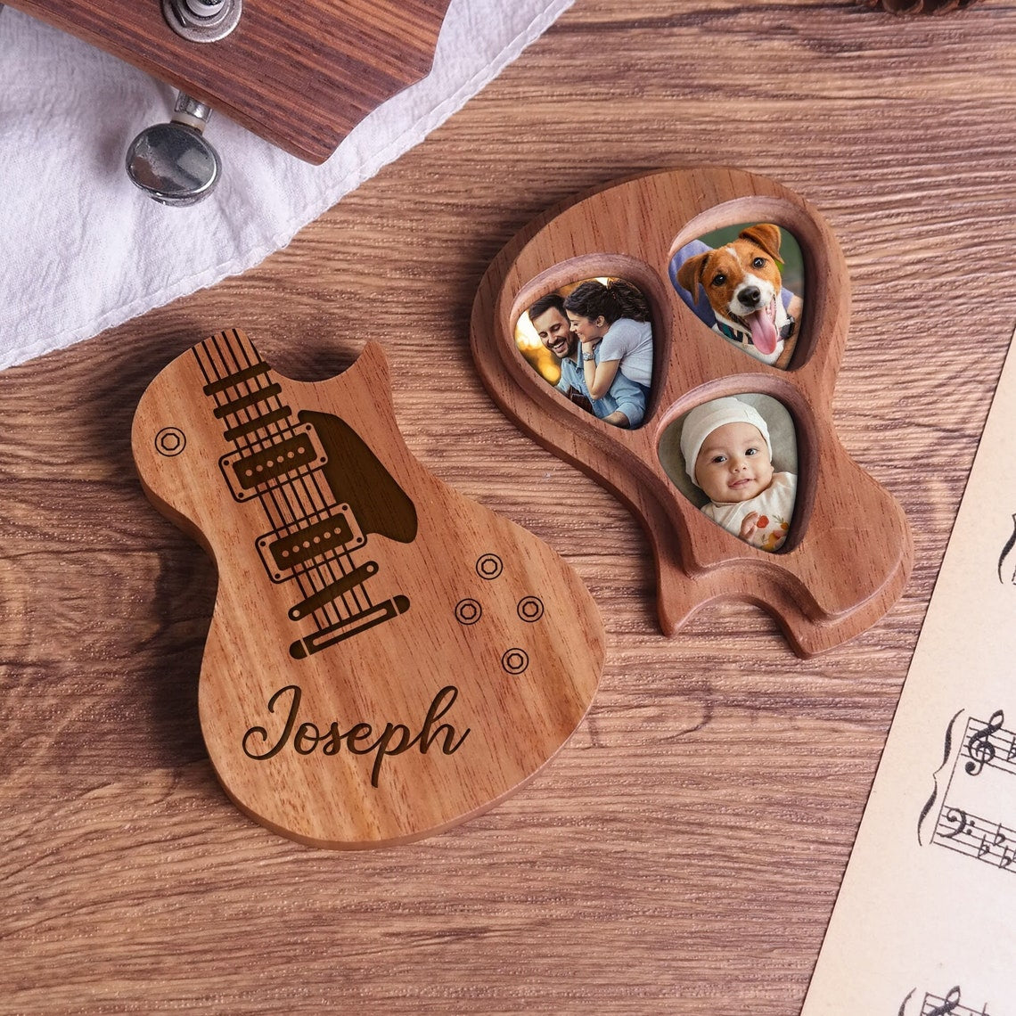 Personalized Wooden Guitar Picks with Case, Custom Photo Guitar Pick, Holder for Picks