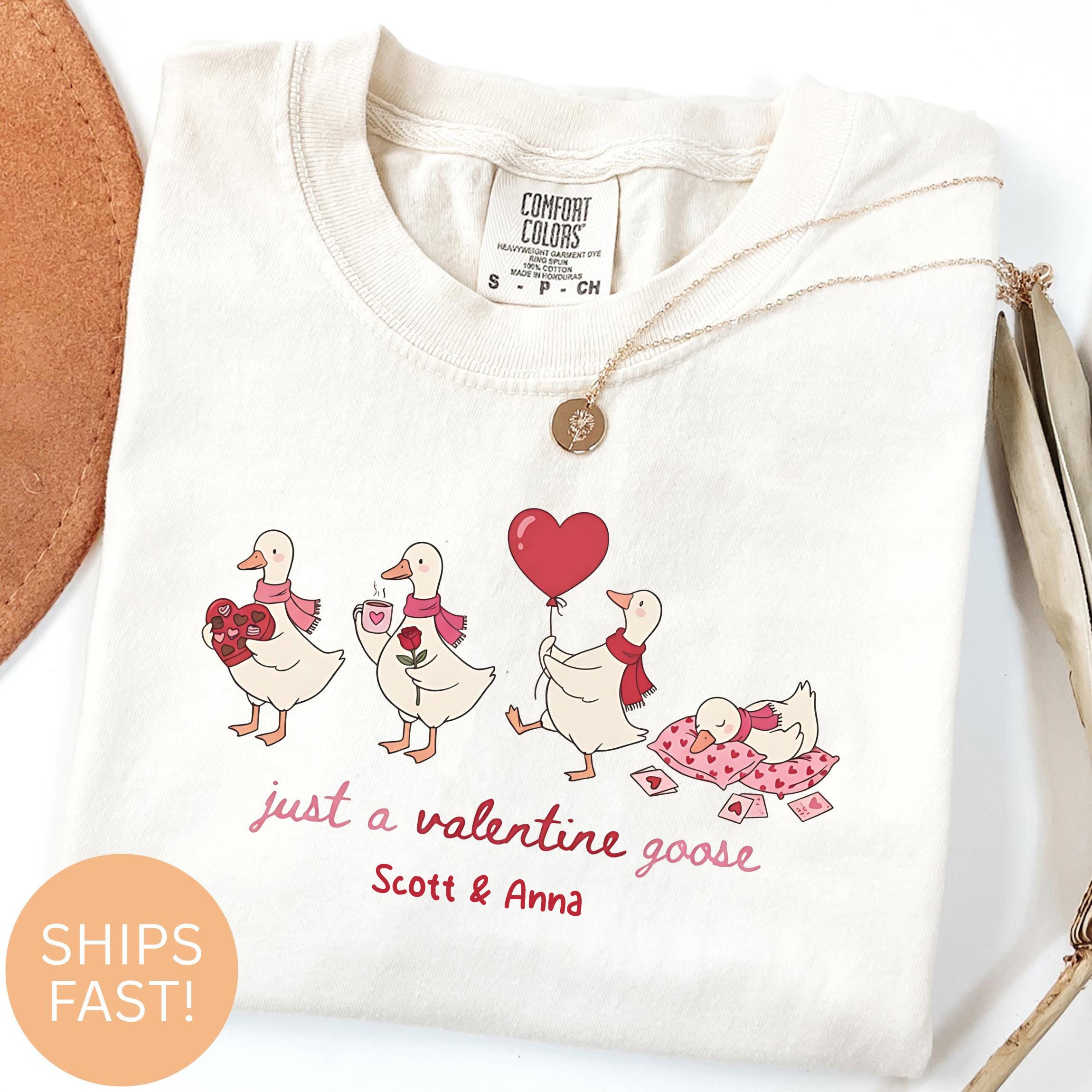 Valentine Goose T-Shirt, Sweetshirt, Cute Animal Valentines Day Gift, Funny Duck Lover Tee, Goose Lover, Heart Balloon, Chocolates