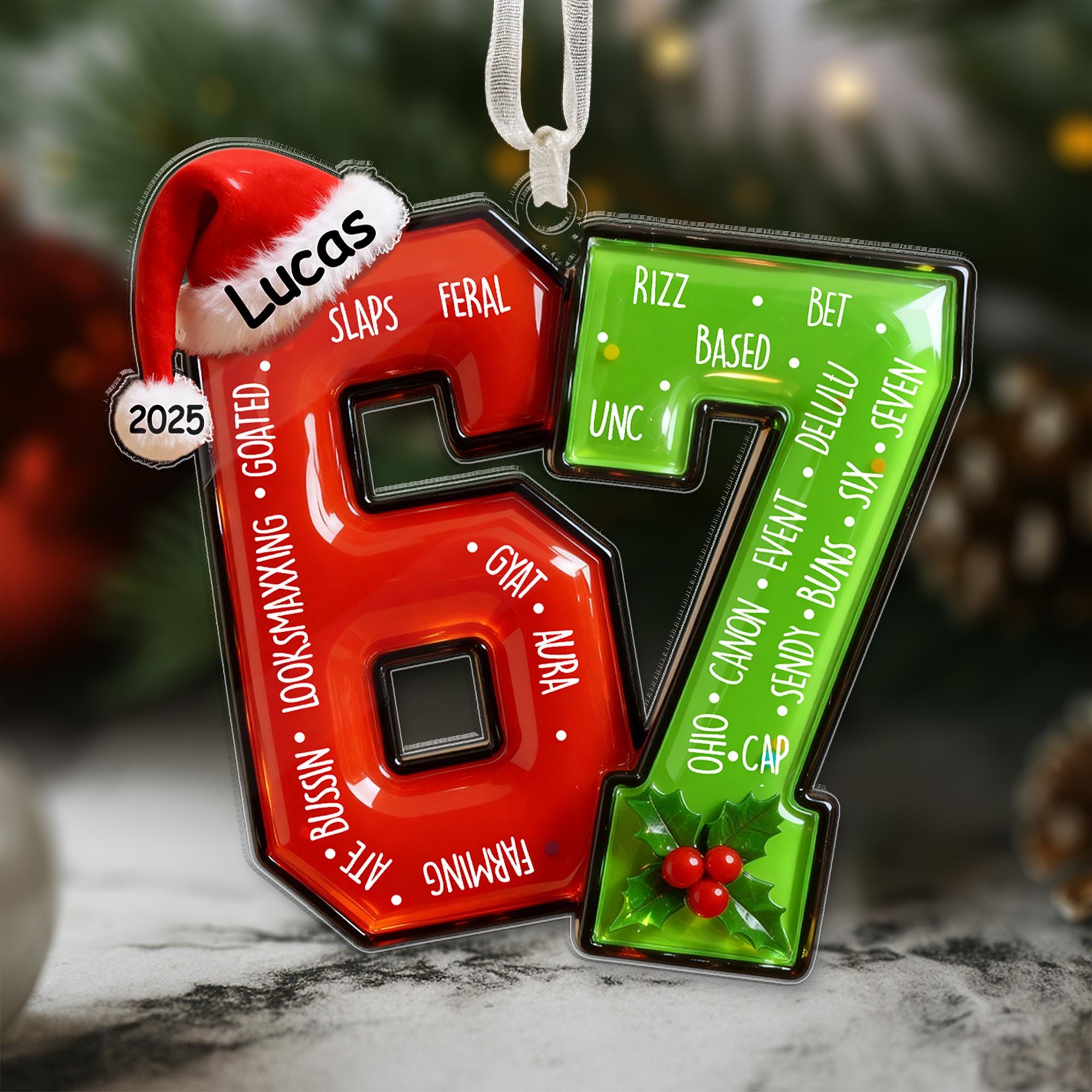 Funny Teen Slang Ornament 67, Custom Name Christmas Ornament for Teens, Gen Z Meme Ornament, Cool Boy Gift, 2025 Trend Ornament