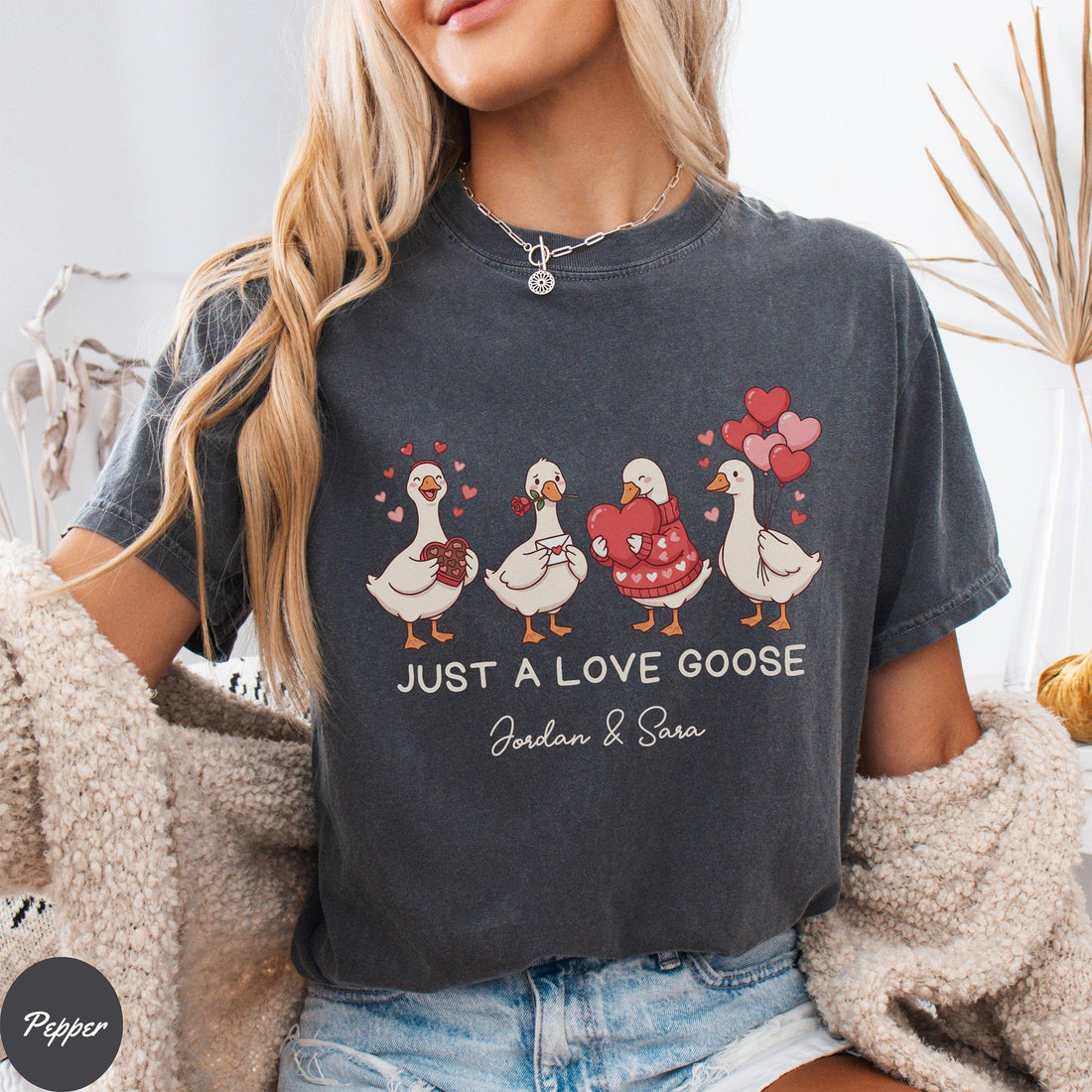 Just a Love Goose Valentines Day Shirt, Comfort Colors® Funny Valentine T-Shirt, Romantic Goose Tee, Cute Goose Lover Valentines Day Gift