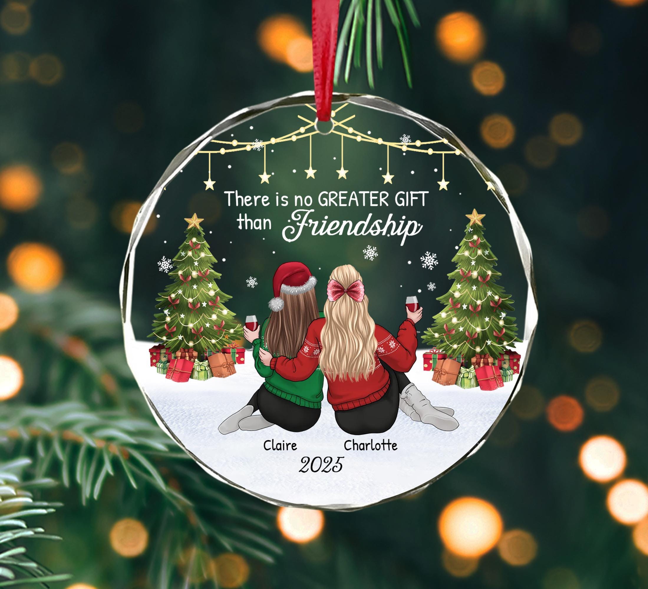 Personalized Best Friend Ornament 2025, There Is No Greater Gift Than Friendship Glass Ornament,Gift for Friend, Friends Christmas Keepsake