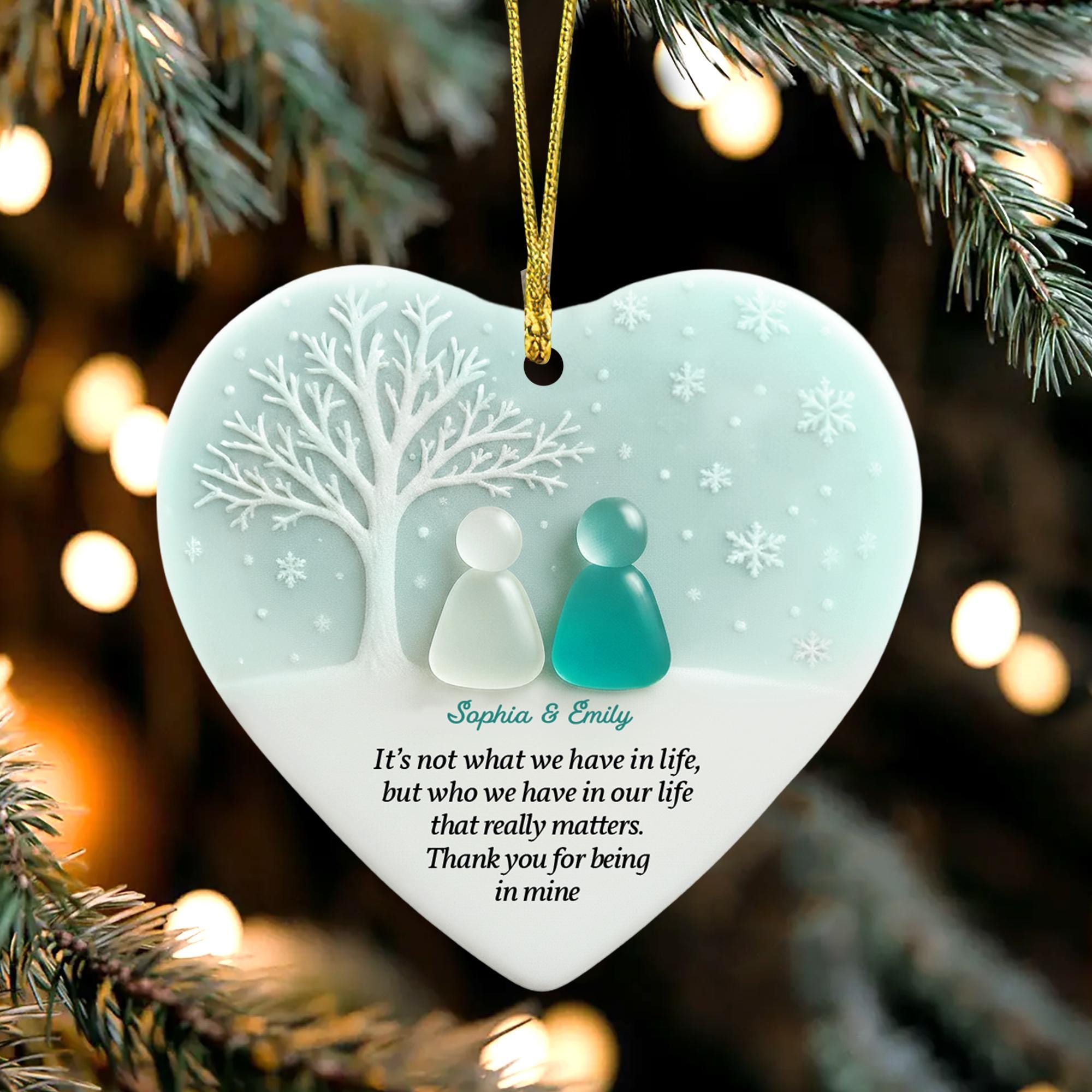 Personalized 2D Friendship Sea Glass Ceramic Ornament: Best Friend Christmas Gift