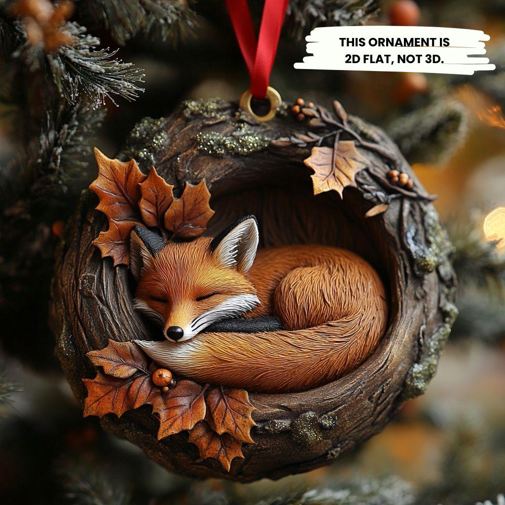 Custom Sleeping Fox Christmas Ornament – Woodland Animal Holiday Tree Decoration