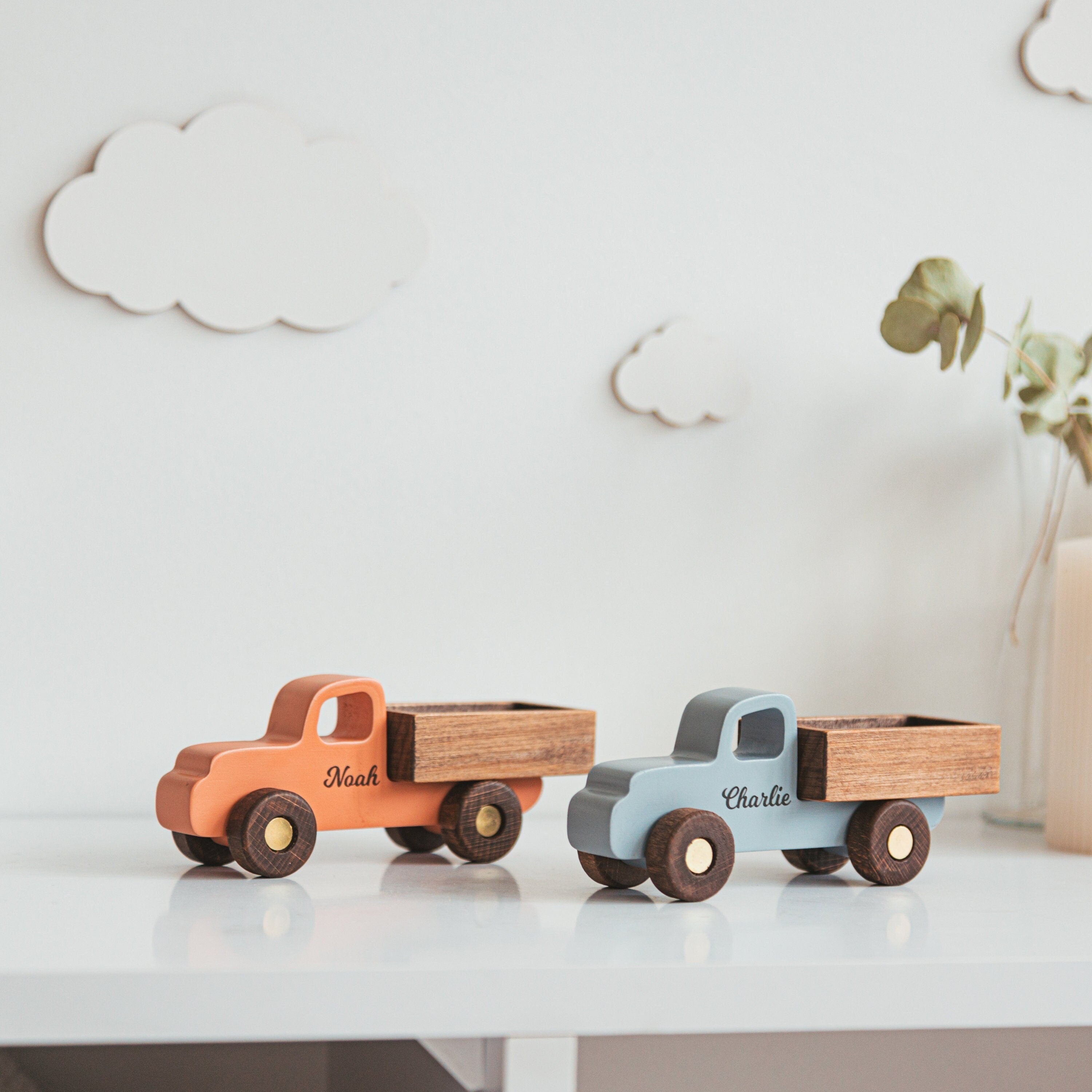 Collect Wooden Cars With Names, Sensory Toys For Toddlers, Baby Birthday Gift, Wooden Truck Toy, Personalized Gift For Kids, First Christmas