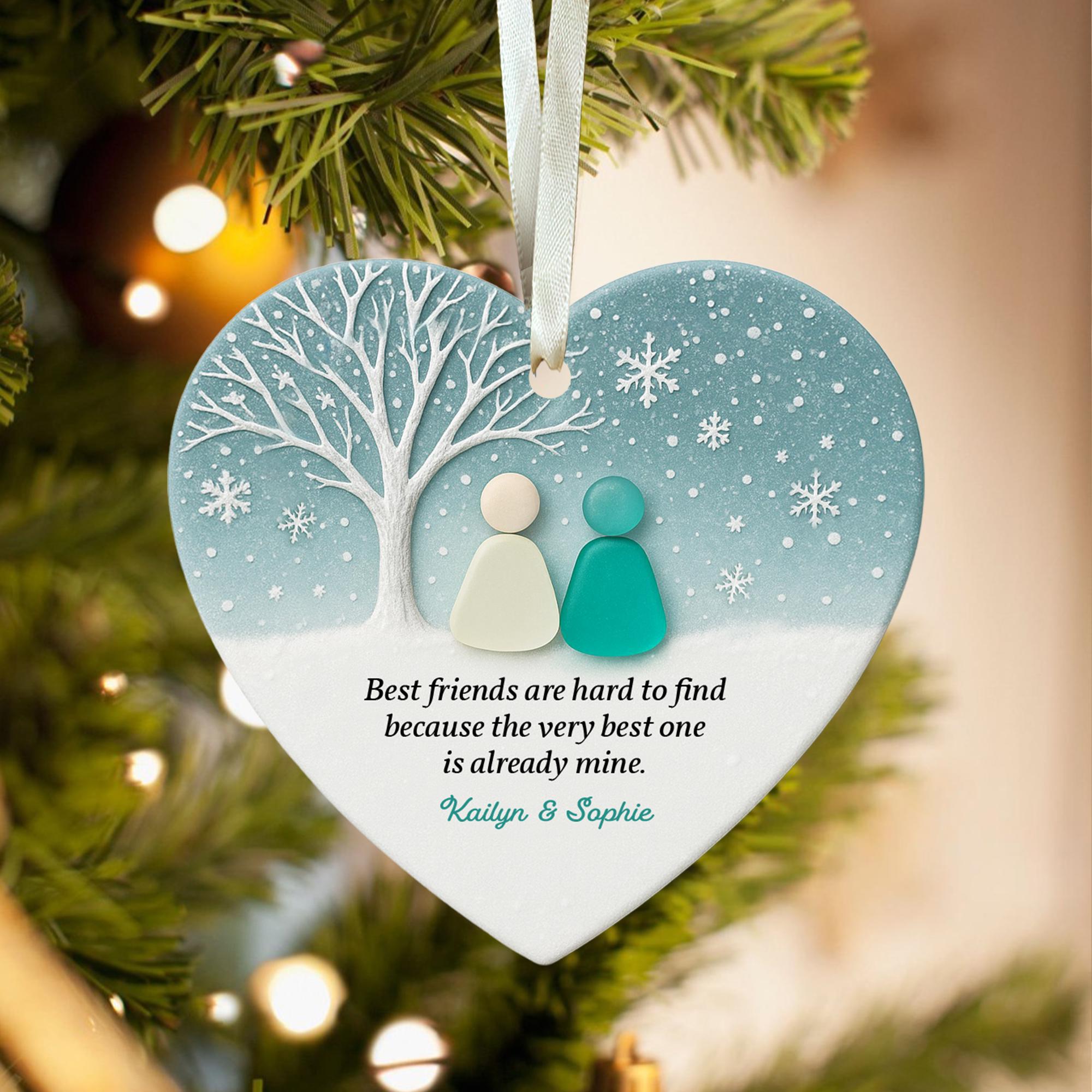 Personalized 2D Best Friend Sea Glass Ceramic Ornament: Friends Christmas Gift
