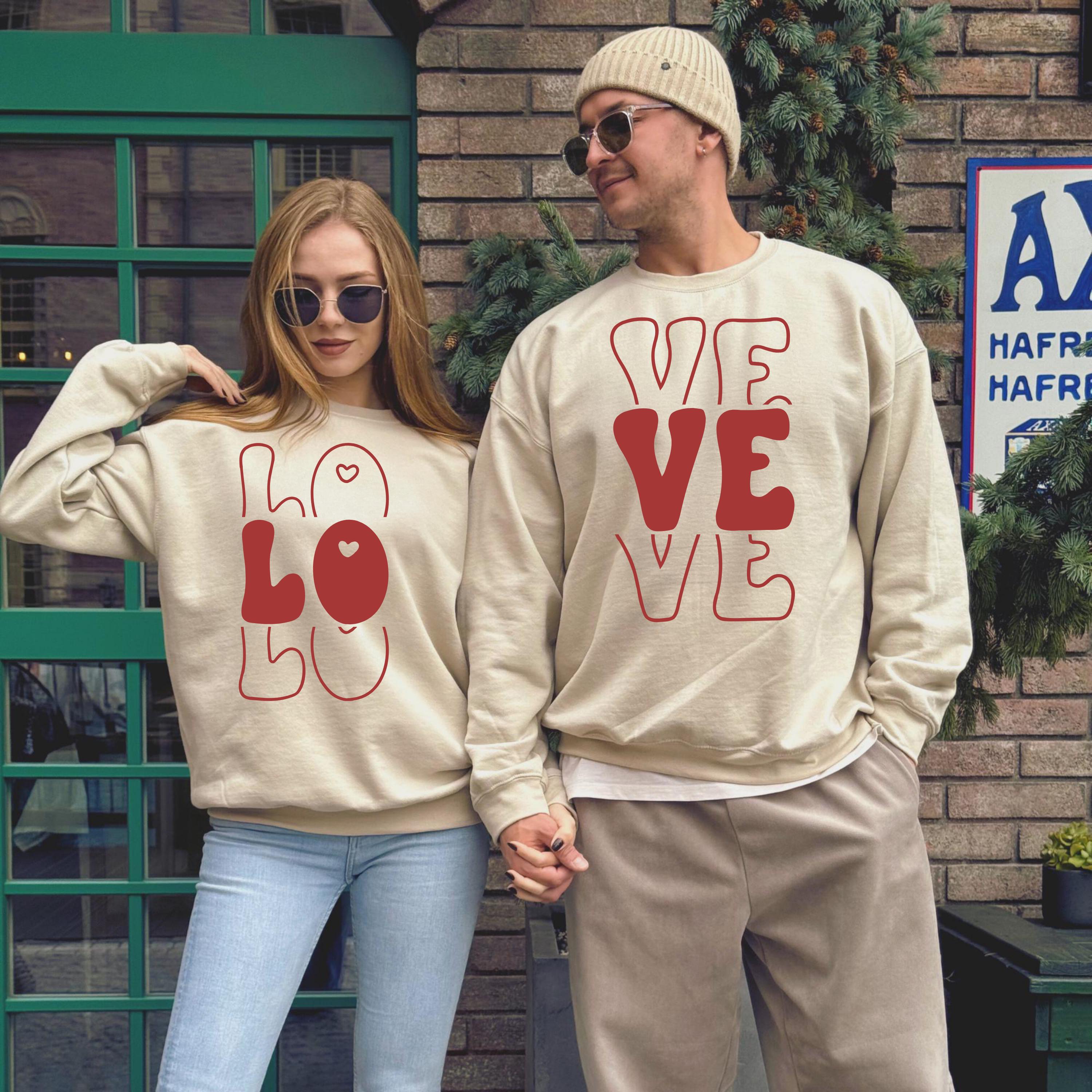 Custom Valentine’s Day Love Couple Shirt Set, Love Matching Sweatshirts for Couples, Unisex Romantic Gift Idea Couple Hoodie,Love Pullover