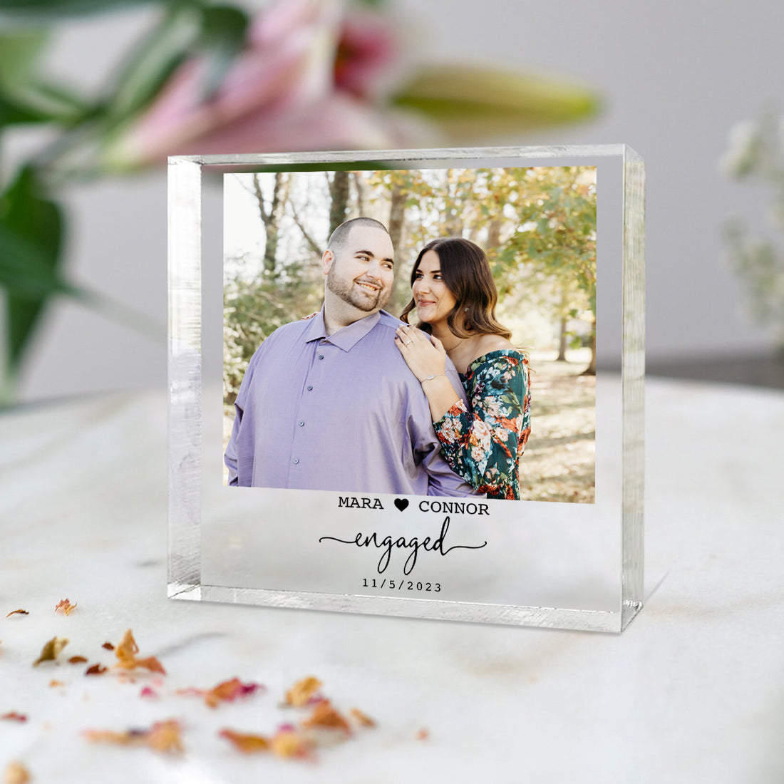 Engagement Personalised Photo Block, Engagement Gift, Anniversary Photo Frame, Wedding Gift, Engagement Acrylic Plaque