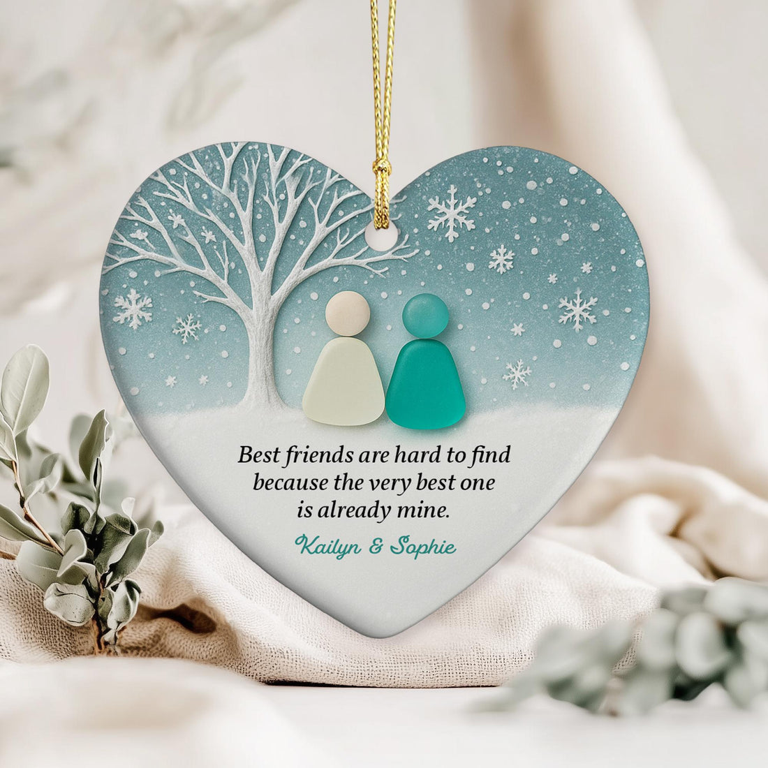 Personalized 2D Best Friend Sea Glass Ceramic Ornament: Friends Christmas Gift