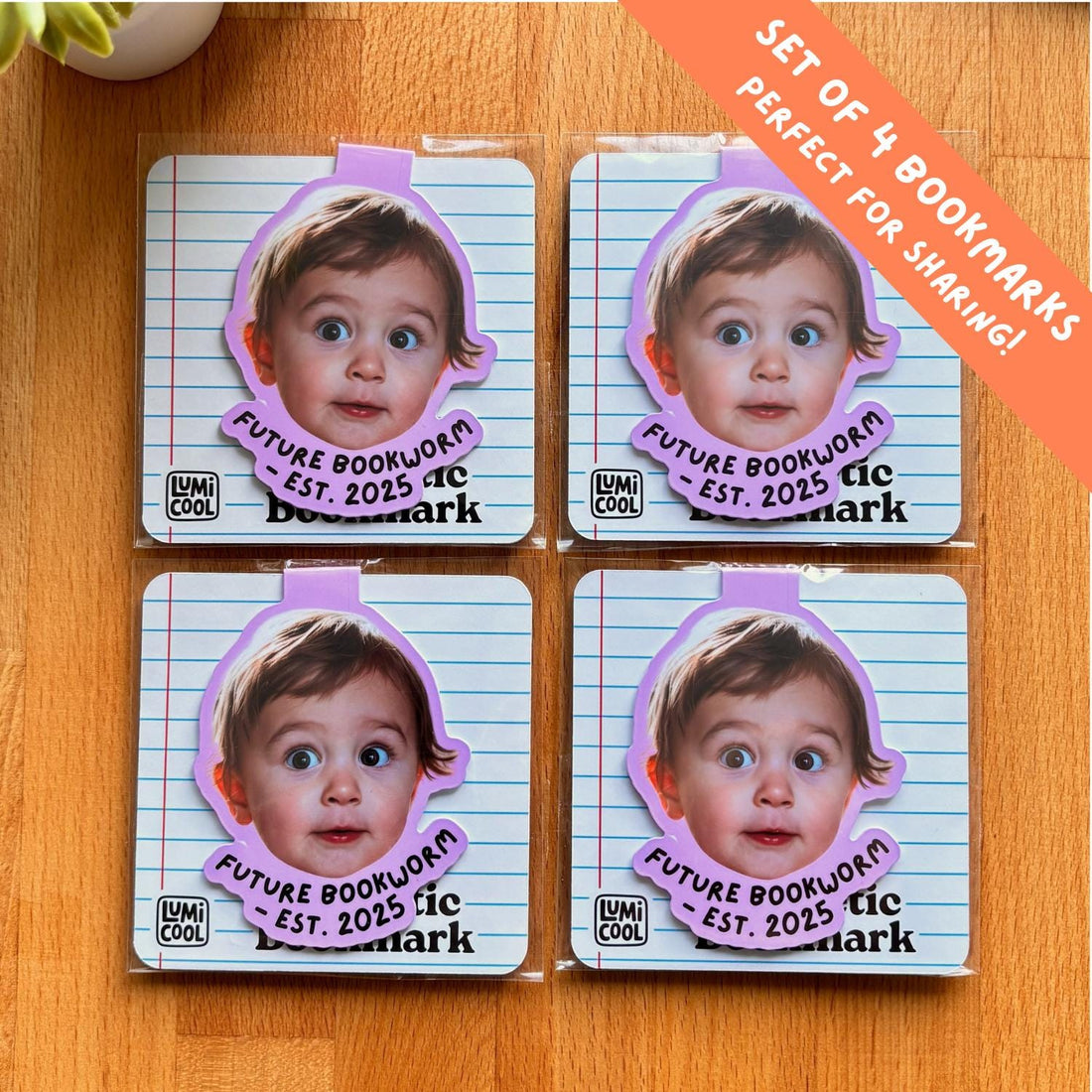 Custom Face Magnetic Bookmark Set, Personalized Photo Bookmark, Bulk Reader Gift, Family Face Magnet for Books - Add Your Text