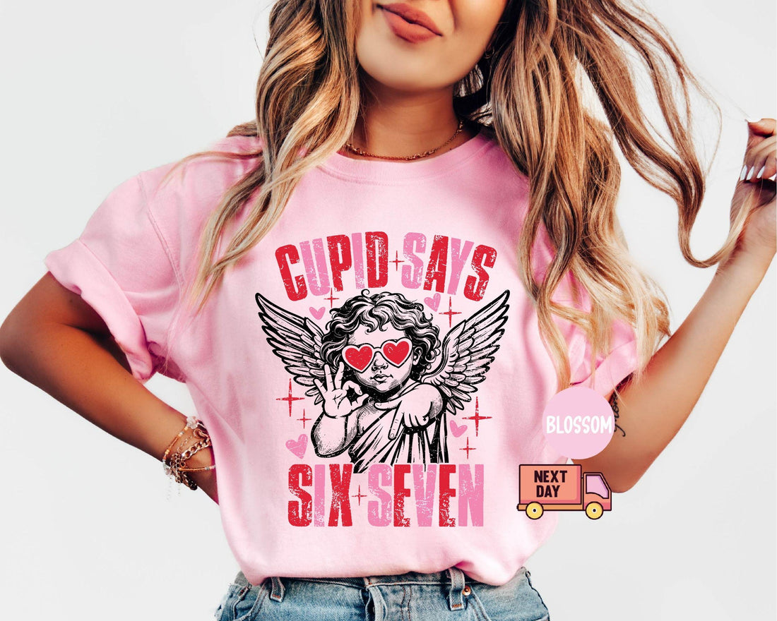 Comfort Colors® Cupid Days 67 Love Graphic T-Shirt, Funny 6 7 Valentines Day T-Shirt, 6 7 Funny Number Meme T-Shirt, Valentines Day T-Shirt