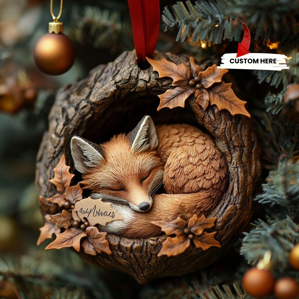 Custom Sleeping Fox Christmas Ornament – Woodland Animal Holiday Tree Decoration