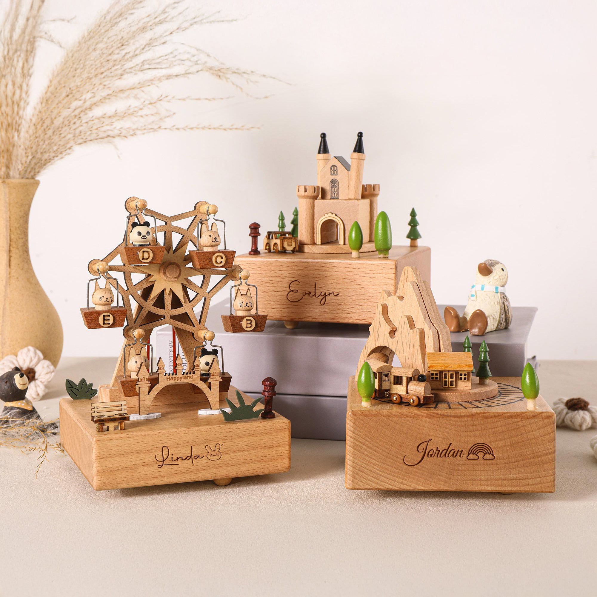 Personalised Wooden Musical Box, Engraved Name Music Box, Baby Shower Gift,Holiday Gift,Nursery Decor, Christmas Musical Box