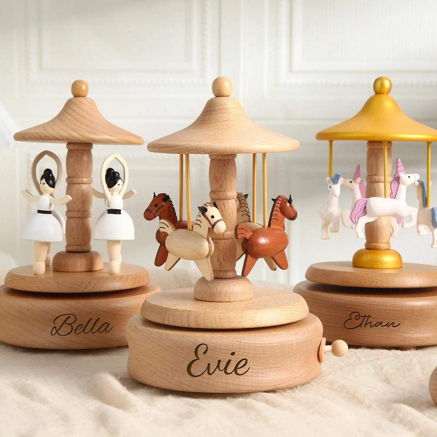 Custom Wooden Carousel Musical Box, Engraved Name Music Box,Sensory Toys,Unique Keepsake Gift,Baby shower gift, Birthday Gifts, Couples Gift