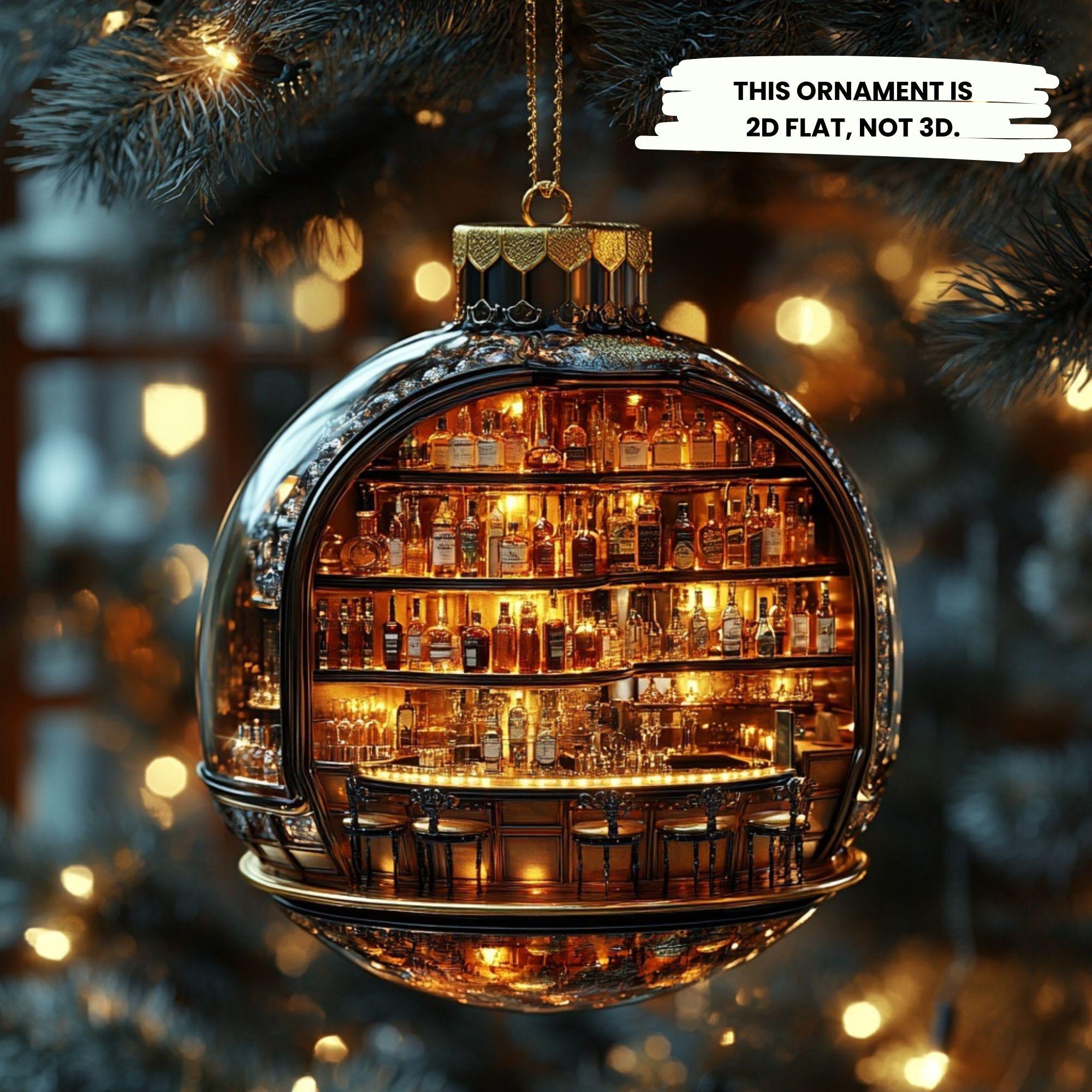 Custom Luxury Miniature Bar Ornament, Whiskey Bottle Christmas Tree Decoration For Men