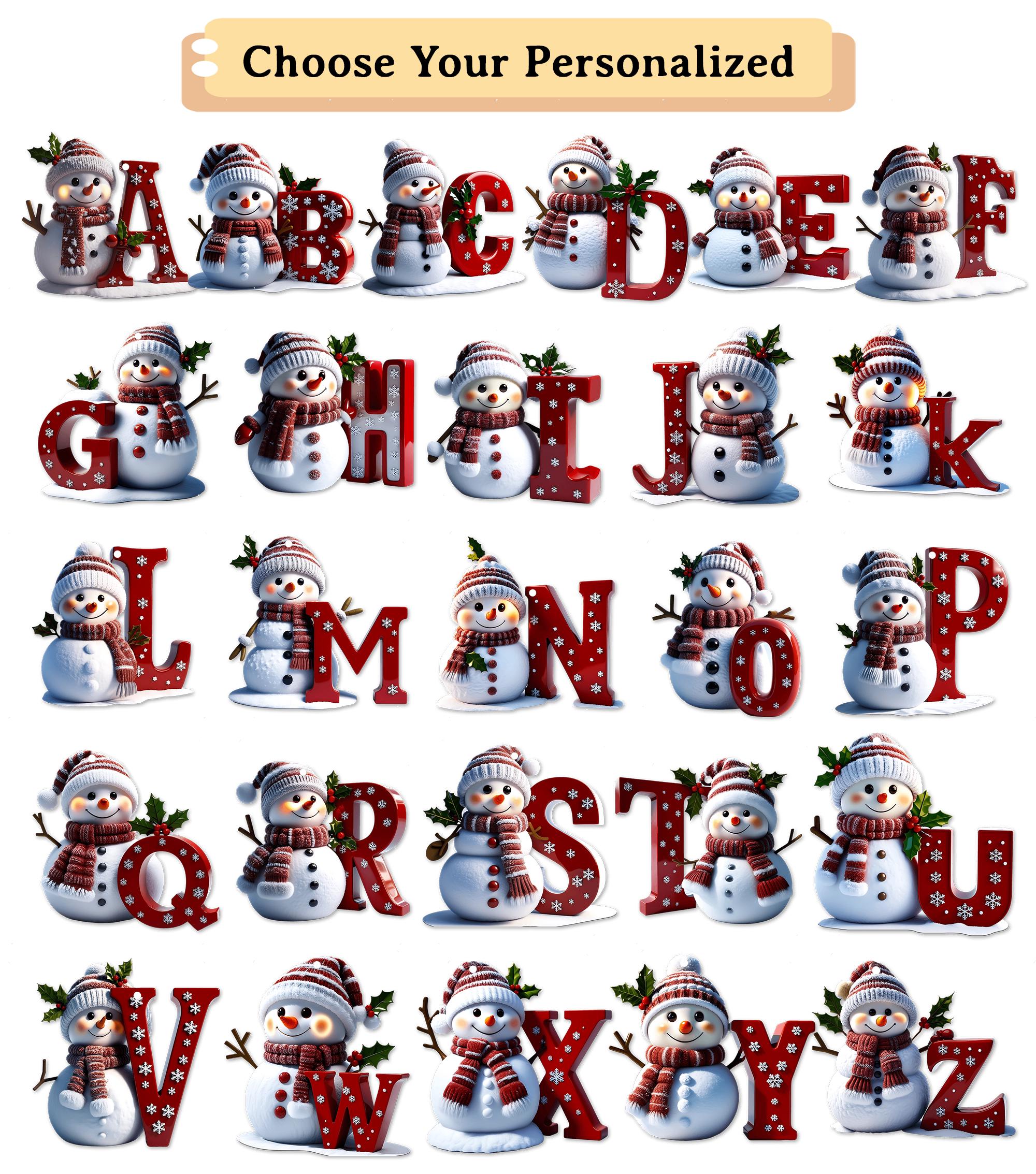 Personalized Snowman Letter Ornament, Custom Christmas Initial Ornament, Alphabet Ornament, Custom Kids Name Ornament, Kids Christmas Gifts