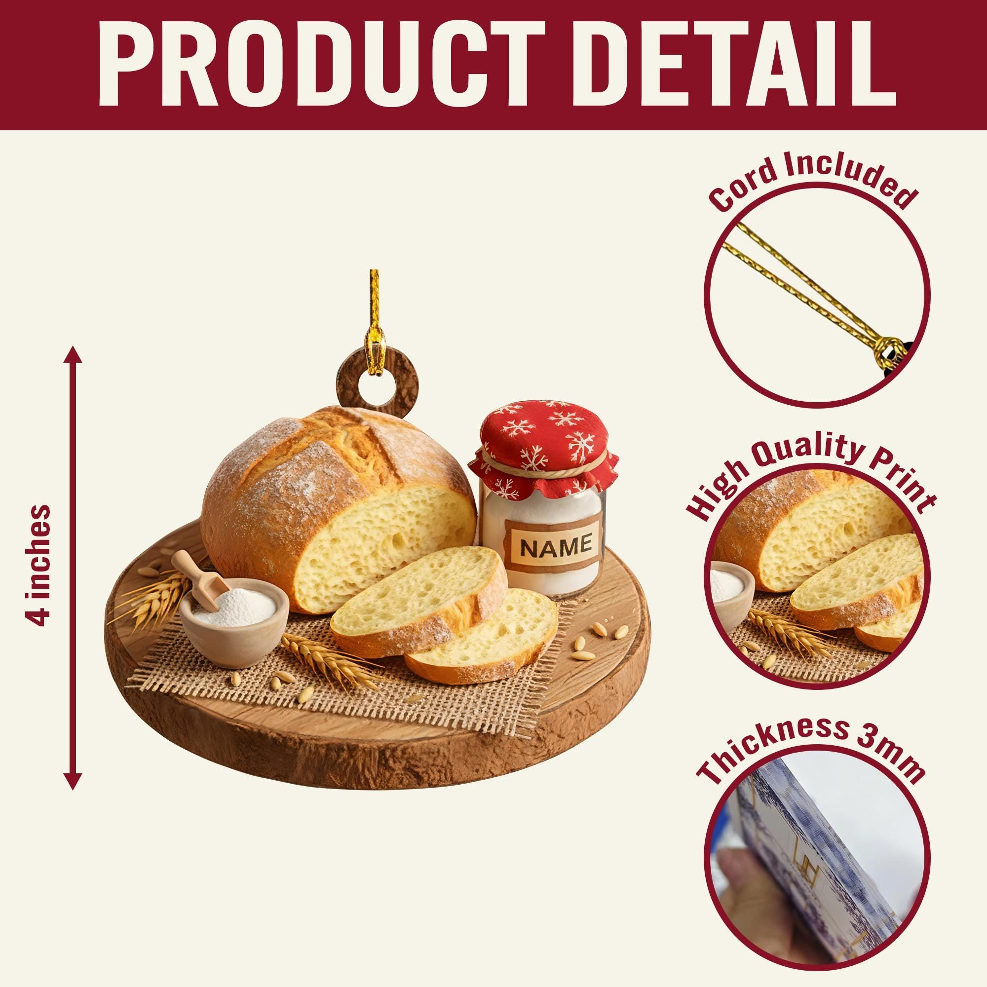 Personalized Sourdough Christmas Ornament, 2D Flat Sourdough Starter Tree Decor, Baking Gift for Bakers & Bread Lovers, In My Sourdough Era