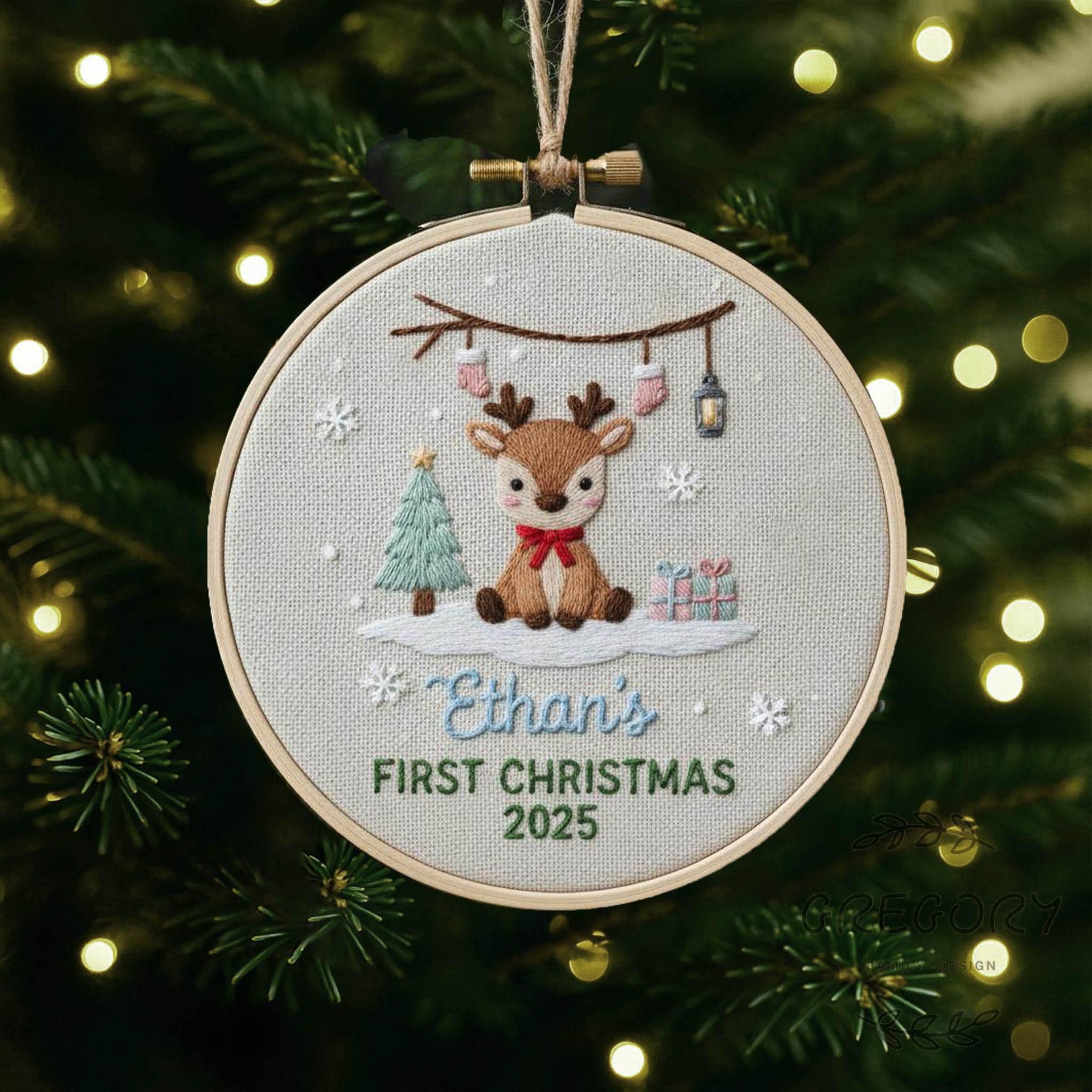 Personalized Embroidered Bear Baby's First Christmas Ornament, Custom Unique Gift for New Baby, Christmas 2025 Gift, Holiday Decor