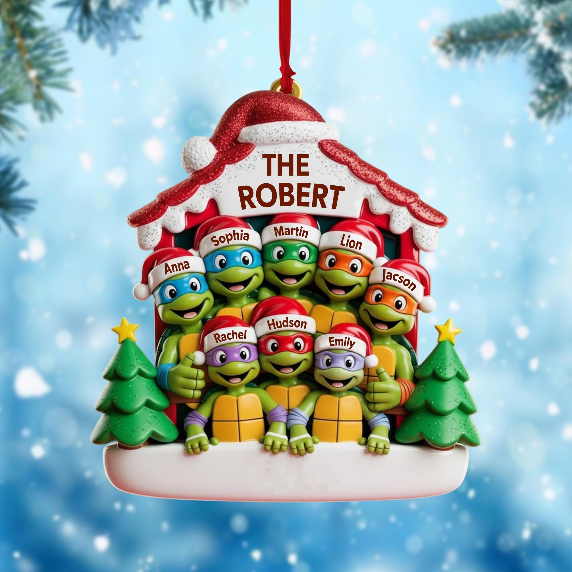 Personalized Ninjja Turtlesss Family Christmas Ornament, Custom Family Name Decor, Large Family Ornament for Grandparents