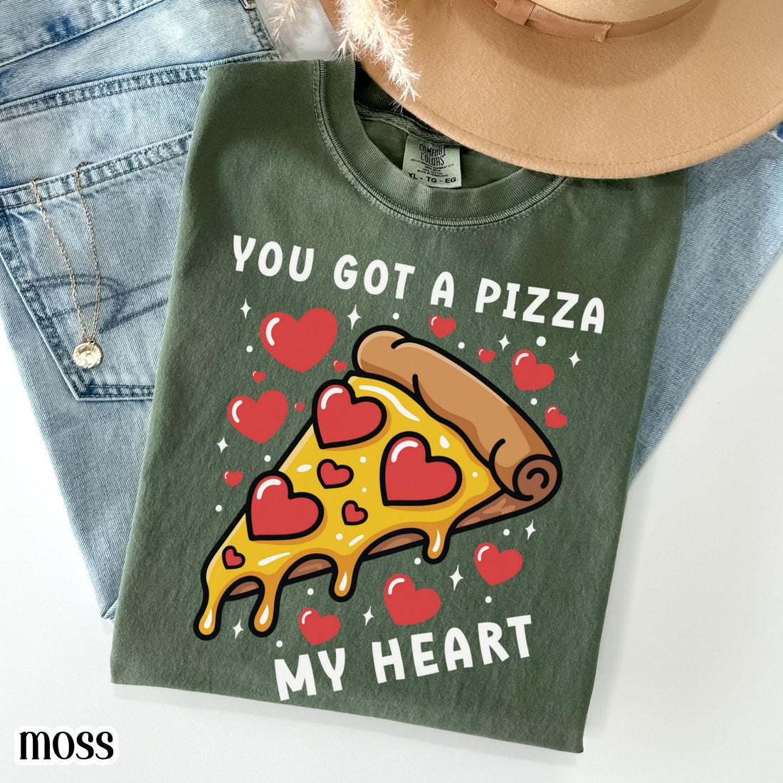 Valentines Day Comfort Colors Shirt Pizza My Heart T-Shirt Funny Vday Food Lover Tee Pizza Heart Love Tshirt For Girlfriend Boyfriend