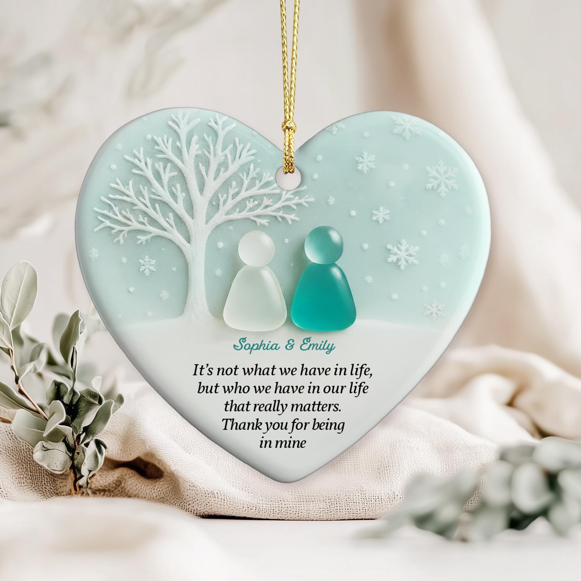 Personalized 2D Friendship Sea Glass Ceramic Ornament: Best Friend Christmas Gift