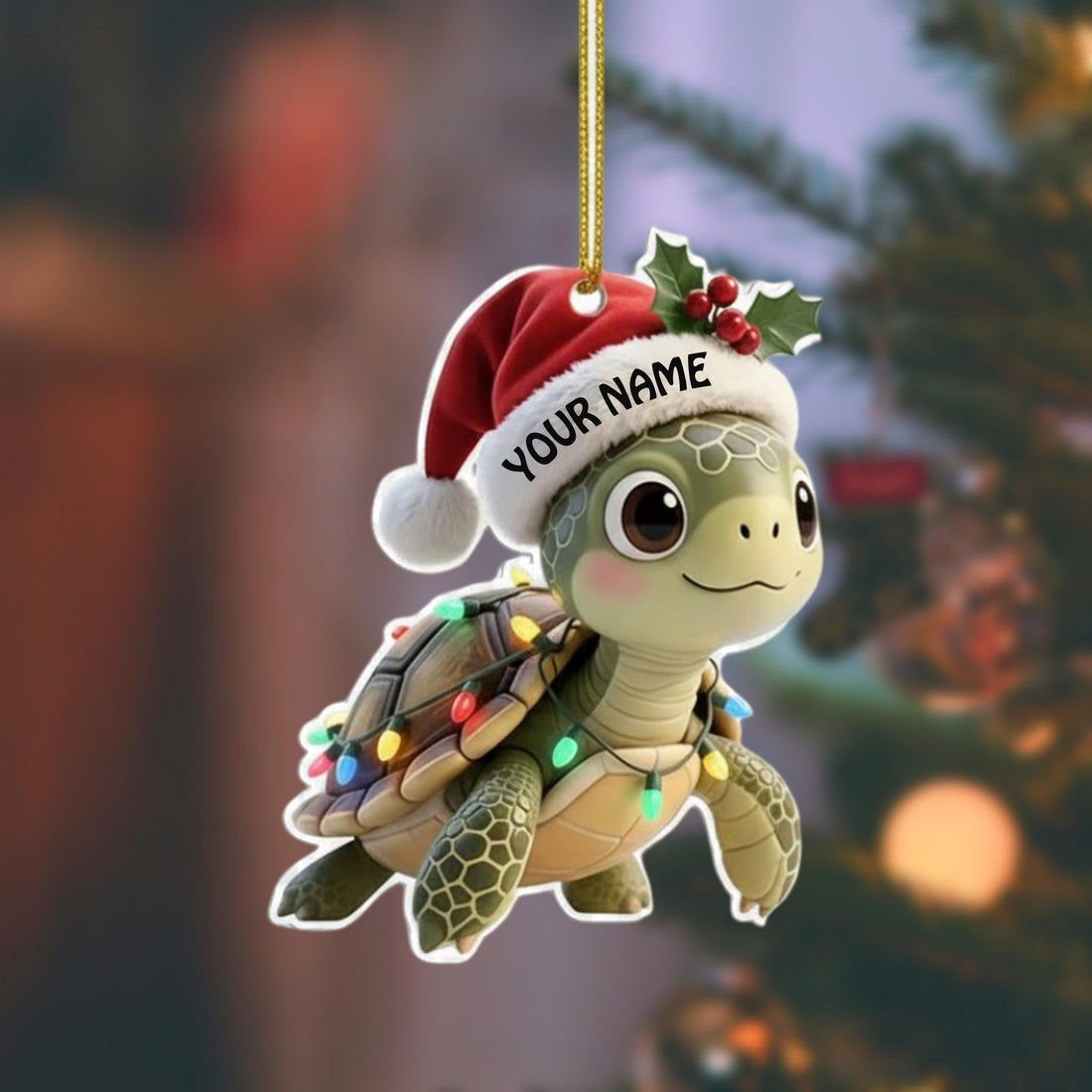 Personalized Turtle Christmas Ornament, Cute Custom Name Animal Ornament, Holiday Gift for Kids or Ocean Lovers