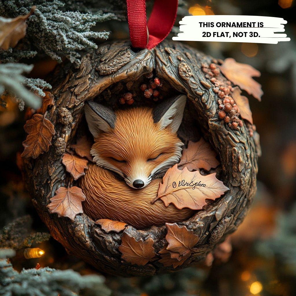 Custom Sleeping Fox Christmas Ornament – Woodland Animal Holiday Tree Decoration
