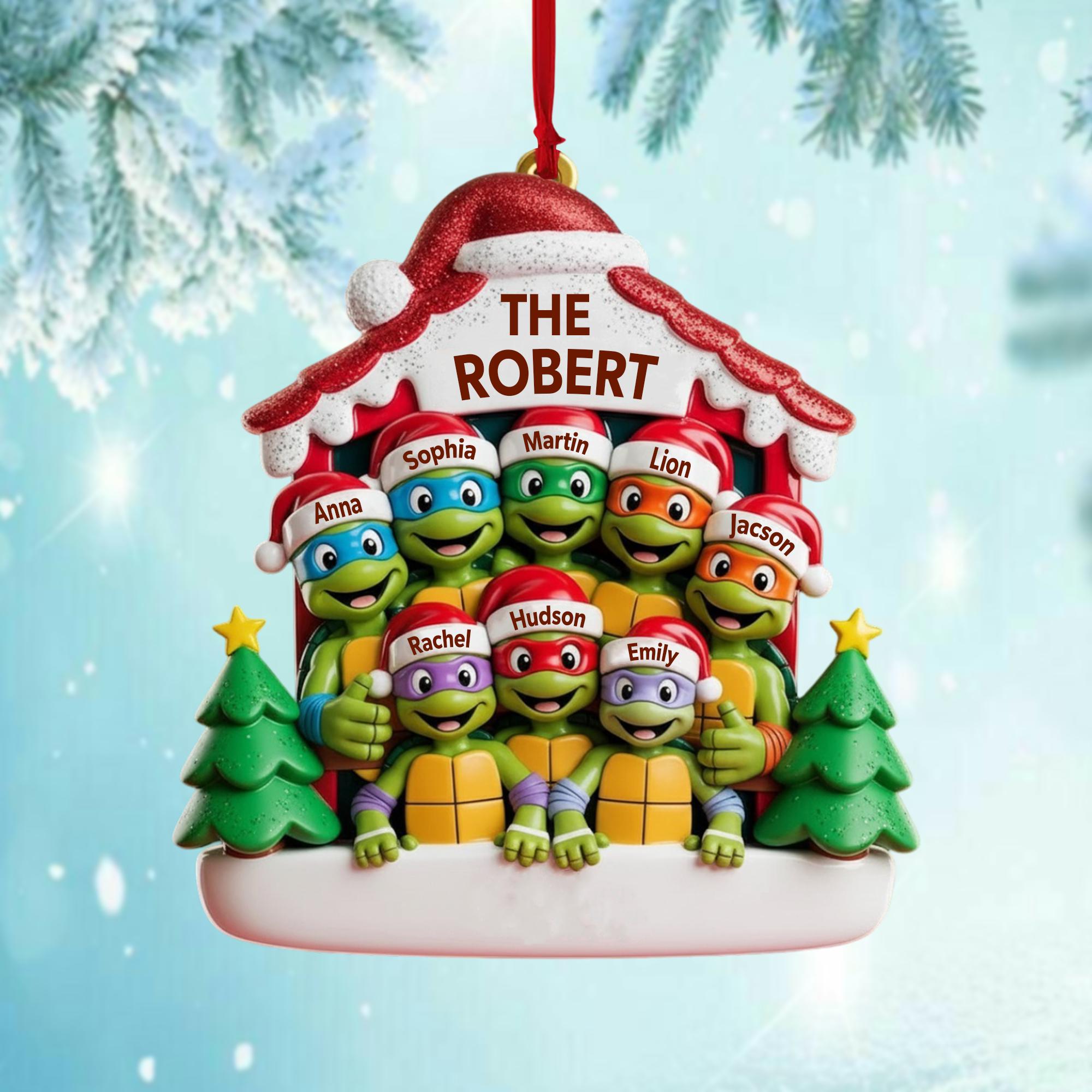 Personalized Ninjja Turtlesss Family Christmas Ornament, Custom Family Name Decor, Large Family Ornament for Grandparents