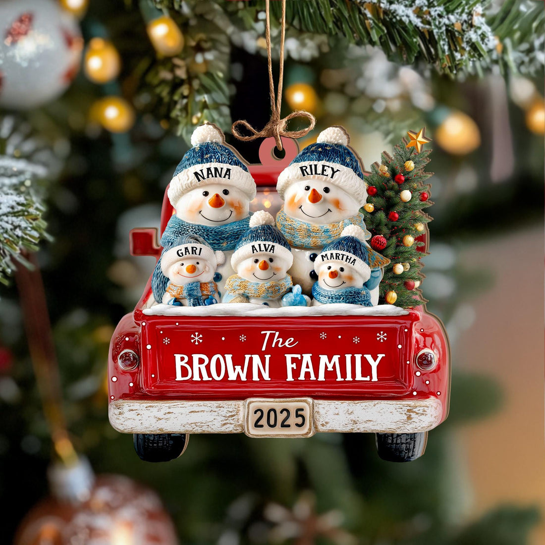Personalized Snowman Family Ornament, Custom Family Of 3 4 5 6 Christmas Ornament, Red Truck Christmas Ornament, Christmas Tree Decor