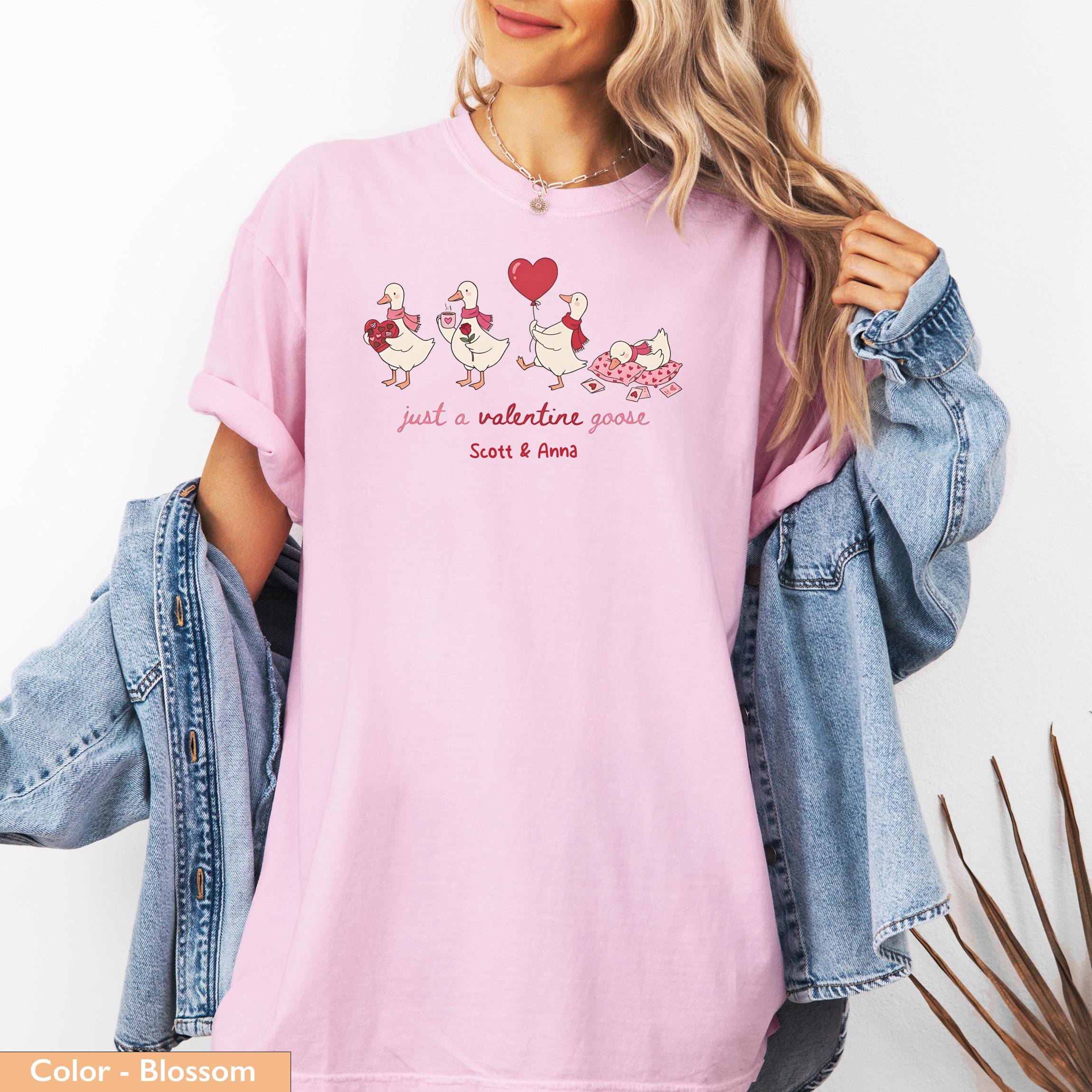 Valentine Goose T-Shirt, Sweetshirt, Cute Animal Valentines Day Gift, Funny Duck Lover Tee, Goose Lover, Heart Balloon, Chocolates