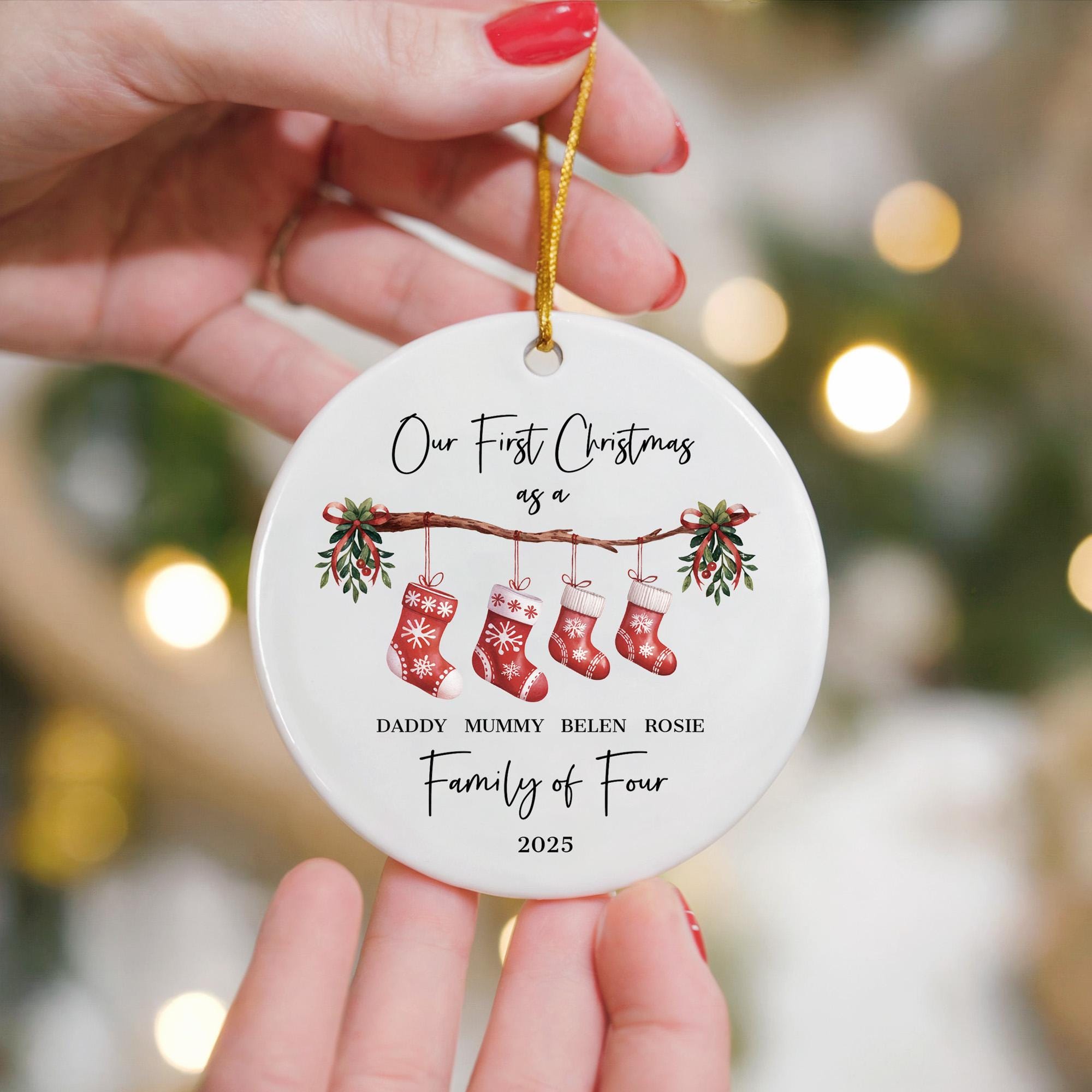 Personalised First Christmas as a Family of 4 Ornament, Baby First Christmas Tree Ornament, 1st Xmas Ornament 2025