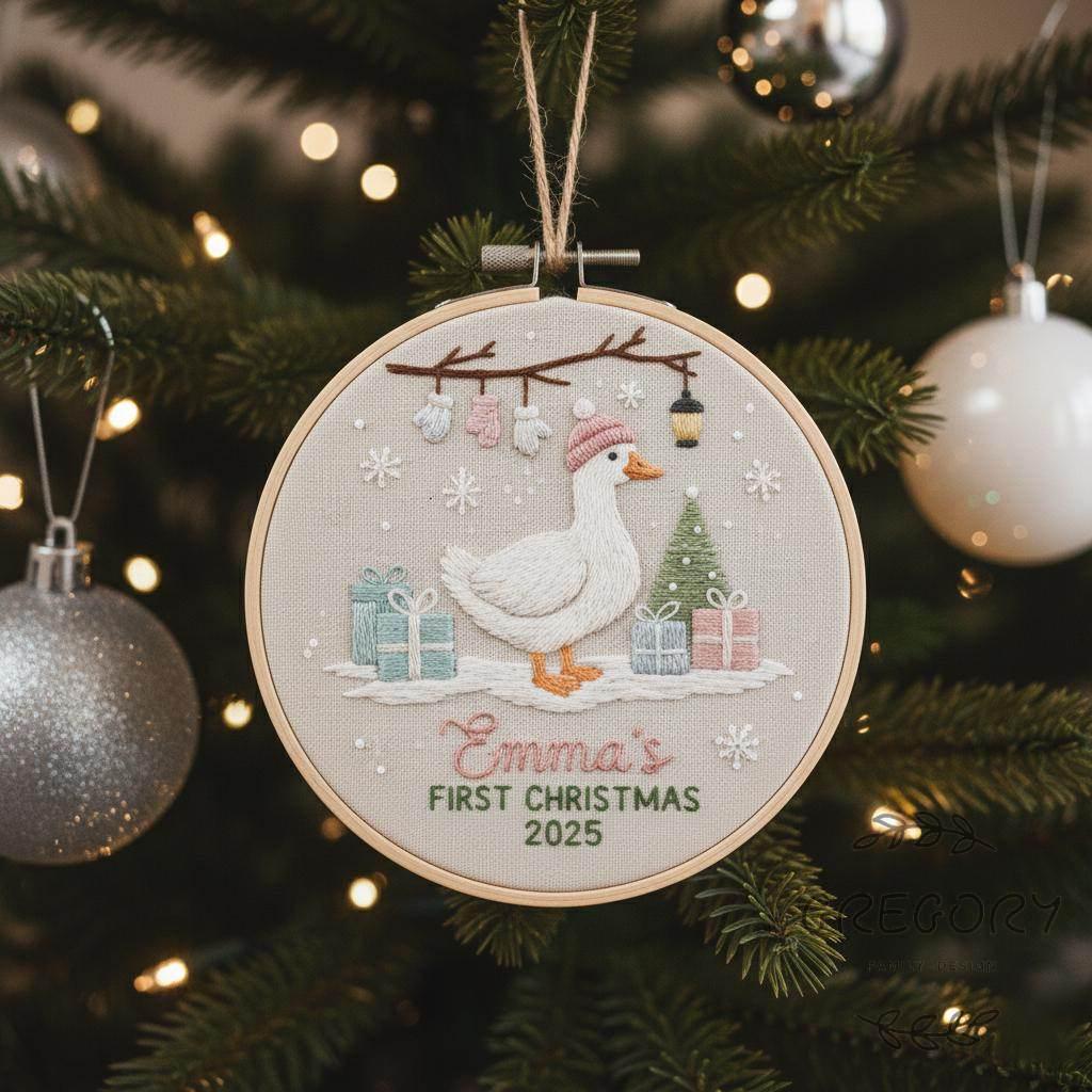 Personalized Embroidered Bear Baby's First Christmas Ornament, Custom Unique Gift for New Baby, Christmas 2025 Gift, Holiday Decor
