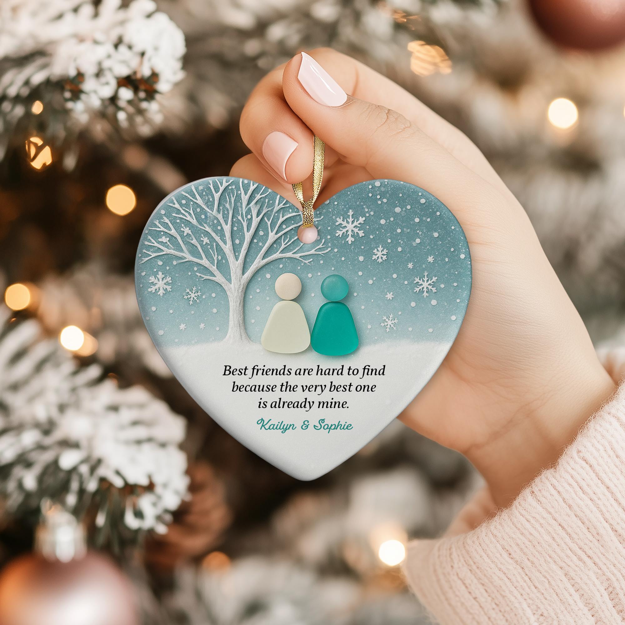 Personalized 2D Best Friend Sea Glass Ceramic Ornament: Friends Christmas Gift