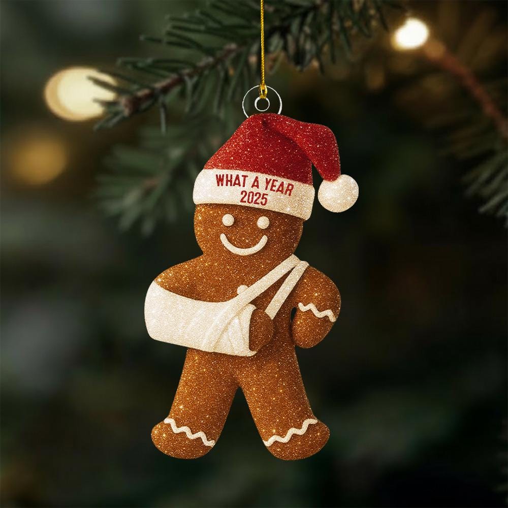 Injury Christmas 3D Glitter FLAT Ornament, Funny Gingerbread Xmas Ornament, Broken Arm Holiday Decor, What a Year 2025 Ornament Gift
