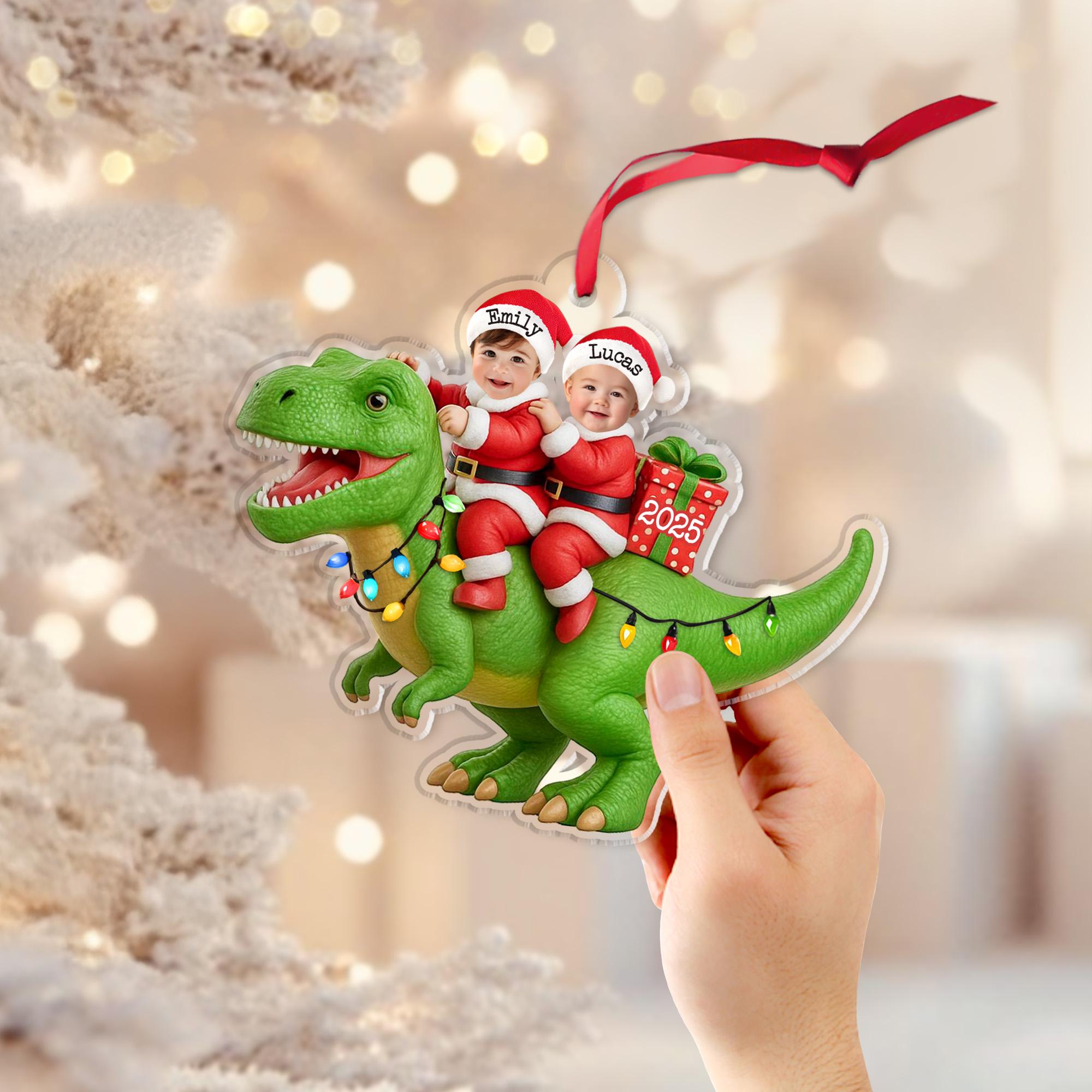 Personalized Dinosaur Christmas Ornament 2025, Custom Kids Photo Ornament, Baby Face Ornament, Grandkids Ornament, Christmas Decoration