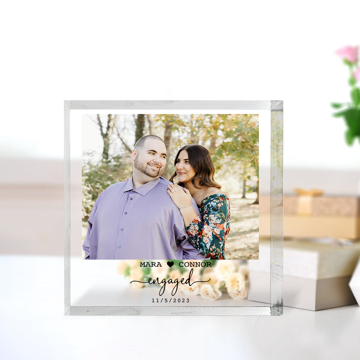 Personalized Engagement Photo Block, Engagement Gifts, Engaged Acrylic Photo Gift, Couple Gifts, Engagement Keepsake Memory Block