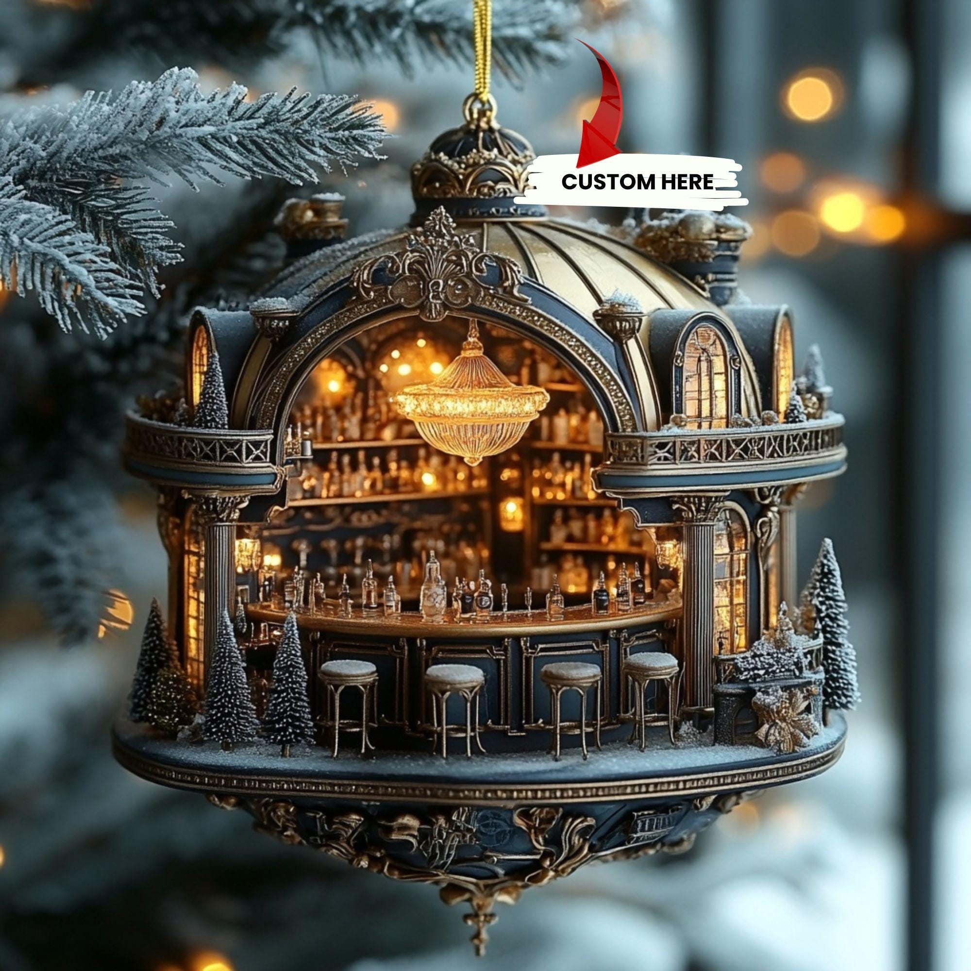 Custom Luxury Miniature Bar Ornament, Whiskey Bottle Christmas Tree Decoration For Men