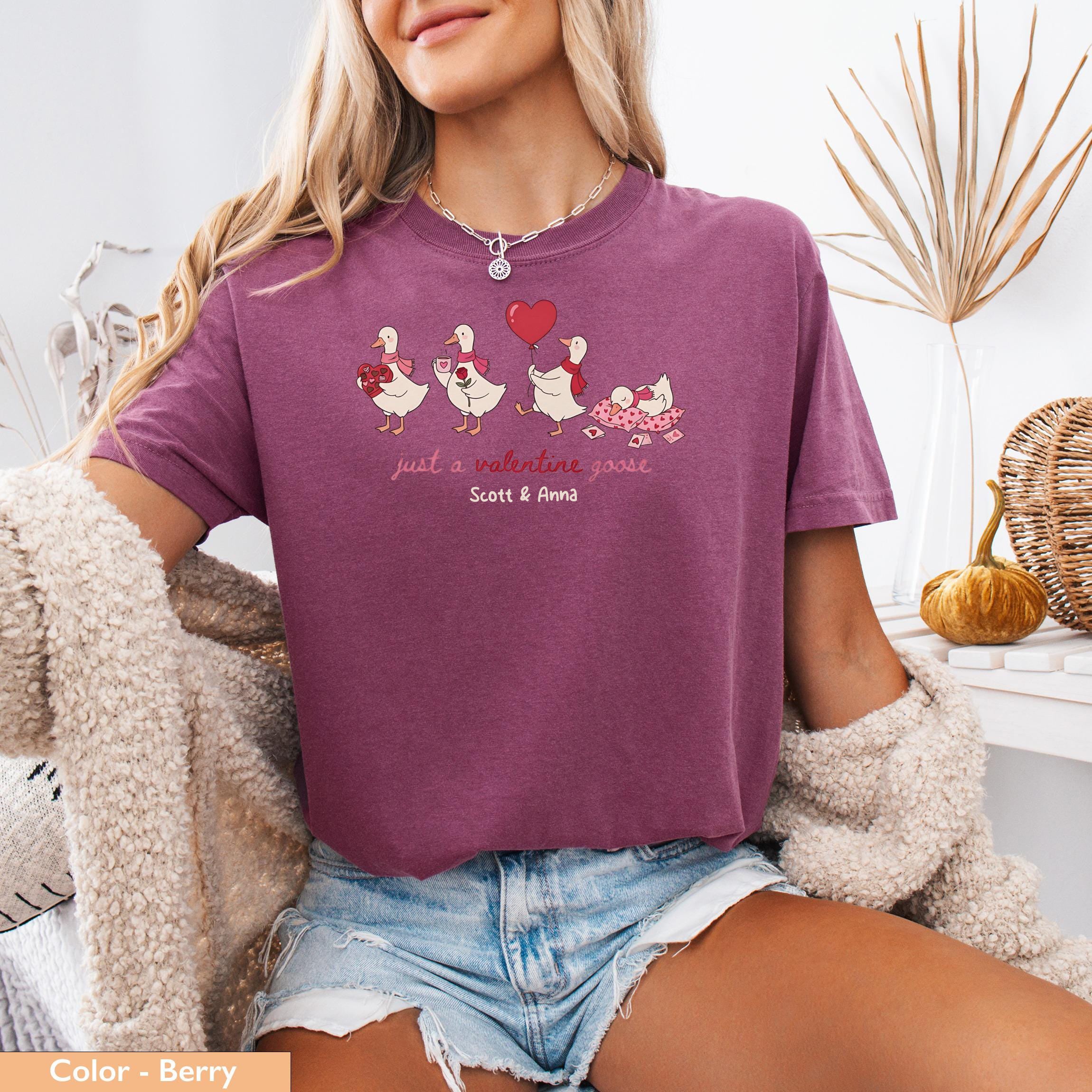 Valentine Goose T-Shirt, Sweetshirt, Cute Animal Valentines Day Gift, Funny Duck Lover Tee, Goose Lover, Heart Balloon, Chocolates