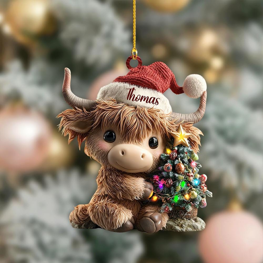 Personalized Highland Cow Christmas Ornament, Highland Cow Ornament Hanging, Funny Cattle Ornament, Highland Cow Lovers Gift