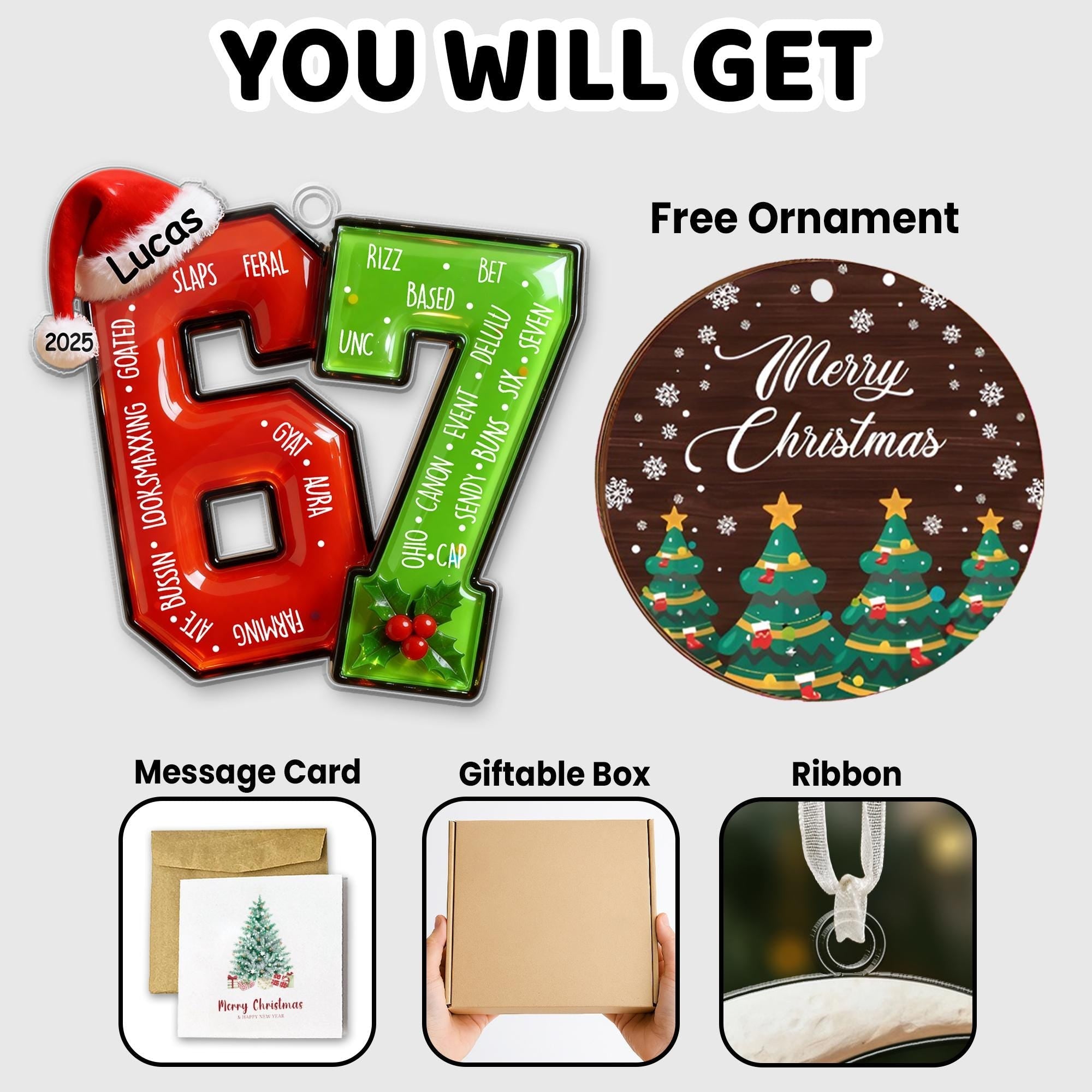 Funny Teen Slang Ornament 67, Custom Name Christmas Ornament for Teens, Gen Z Meme Ornament, Cool Boy Gift, 2025 Trend Ornament