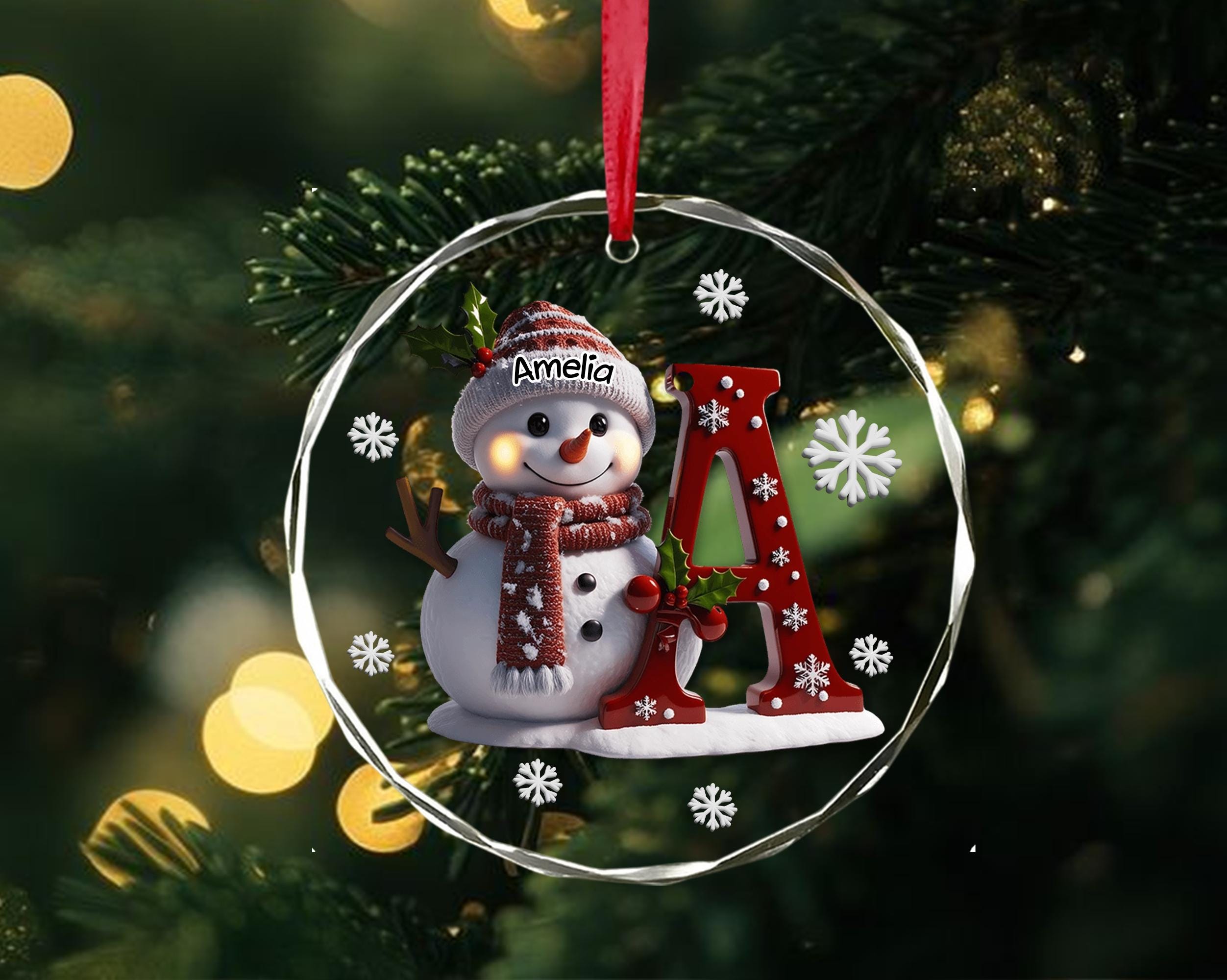 Personalized Snowman Letter Ornament, Custom Christmas Initial Ornament, Alphabet Ornament, Custom Kids Name Ornament, Kids Christmas Gifts