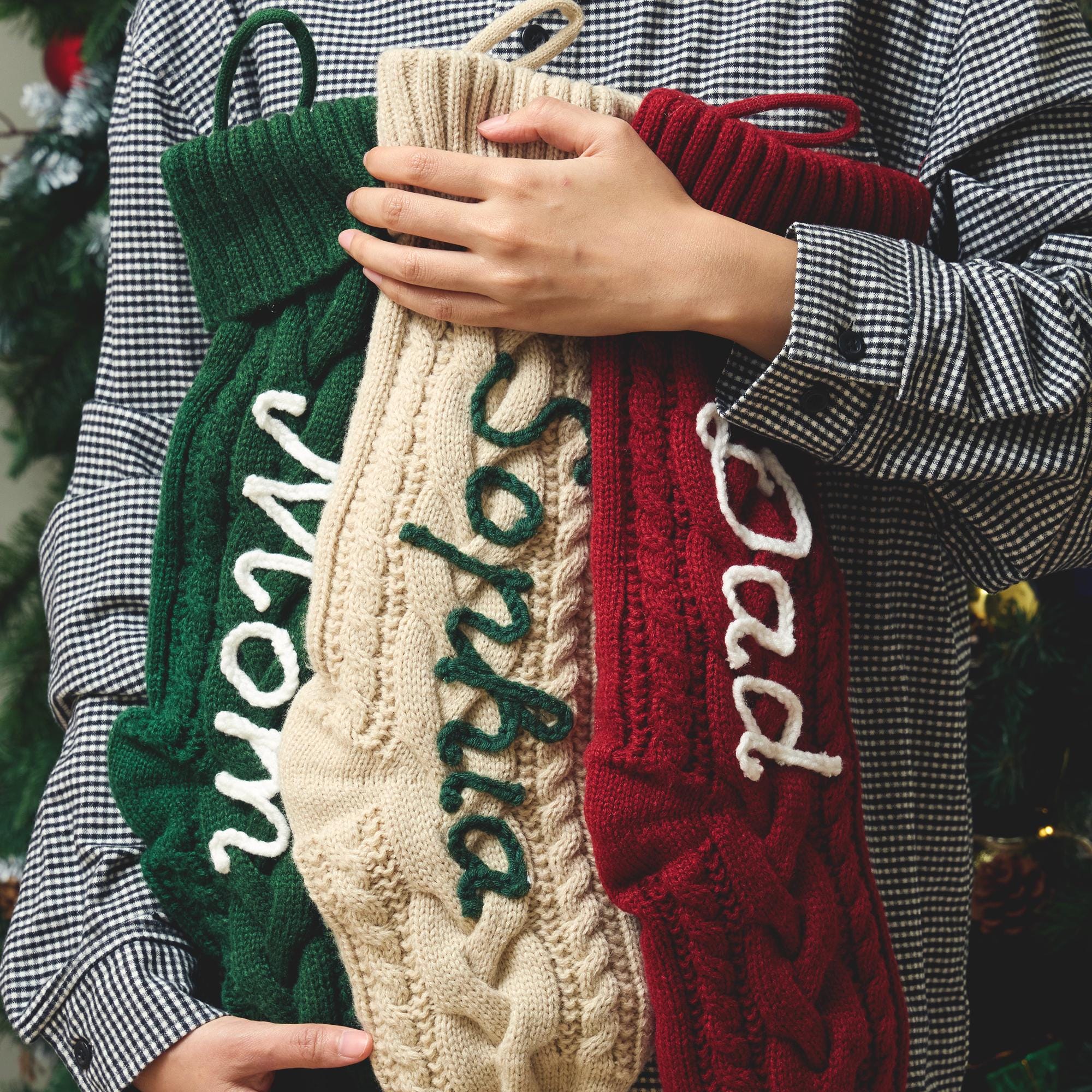 Personalized Christmas Stockings with name, Custom Knitted Stocking,Family Christmas Stockings