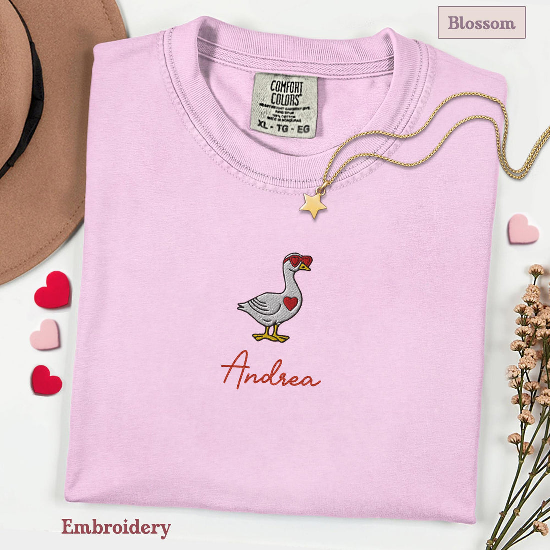 Valentine Goose Embroidery Shirt, Goose Love T-Shirt, Embroidered Comfort Colors Valentines Tee