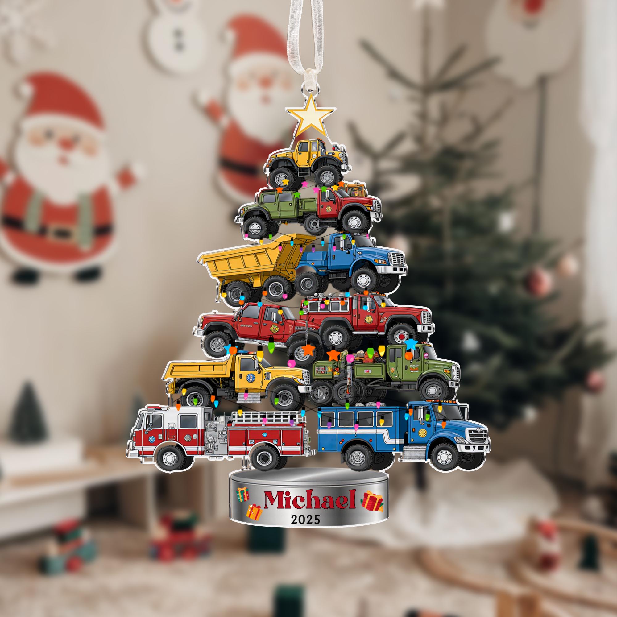 Personalized Trucks Christmas Tree Ornament, Vehicle Holiday Keepsake, Kids Ornament, Baby Boy Christmas Present, Christmas Gift For Child