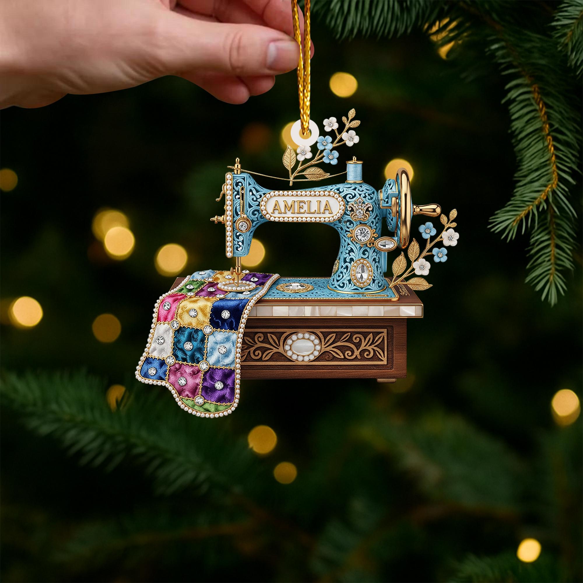 Personalized Sewing Machine Ornament, Custom Quilter Christmas Decor, Quilting Studio Decor