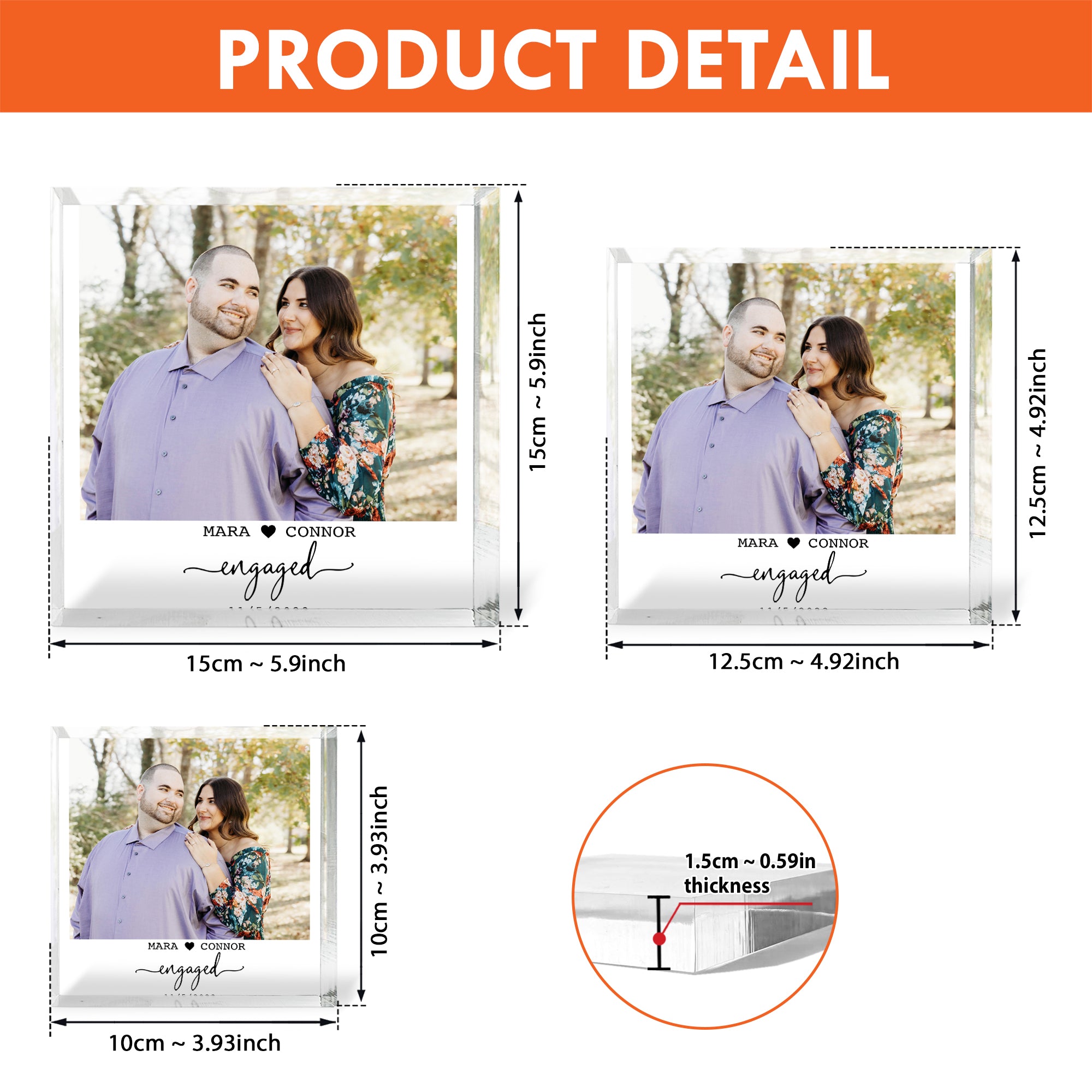 Engagement Personalised Photo Block, Engagement Gift, Anniversary Photo Frame, Wedding Gift, Engagement Acrylic Plaque