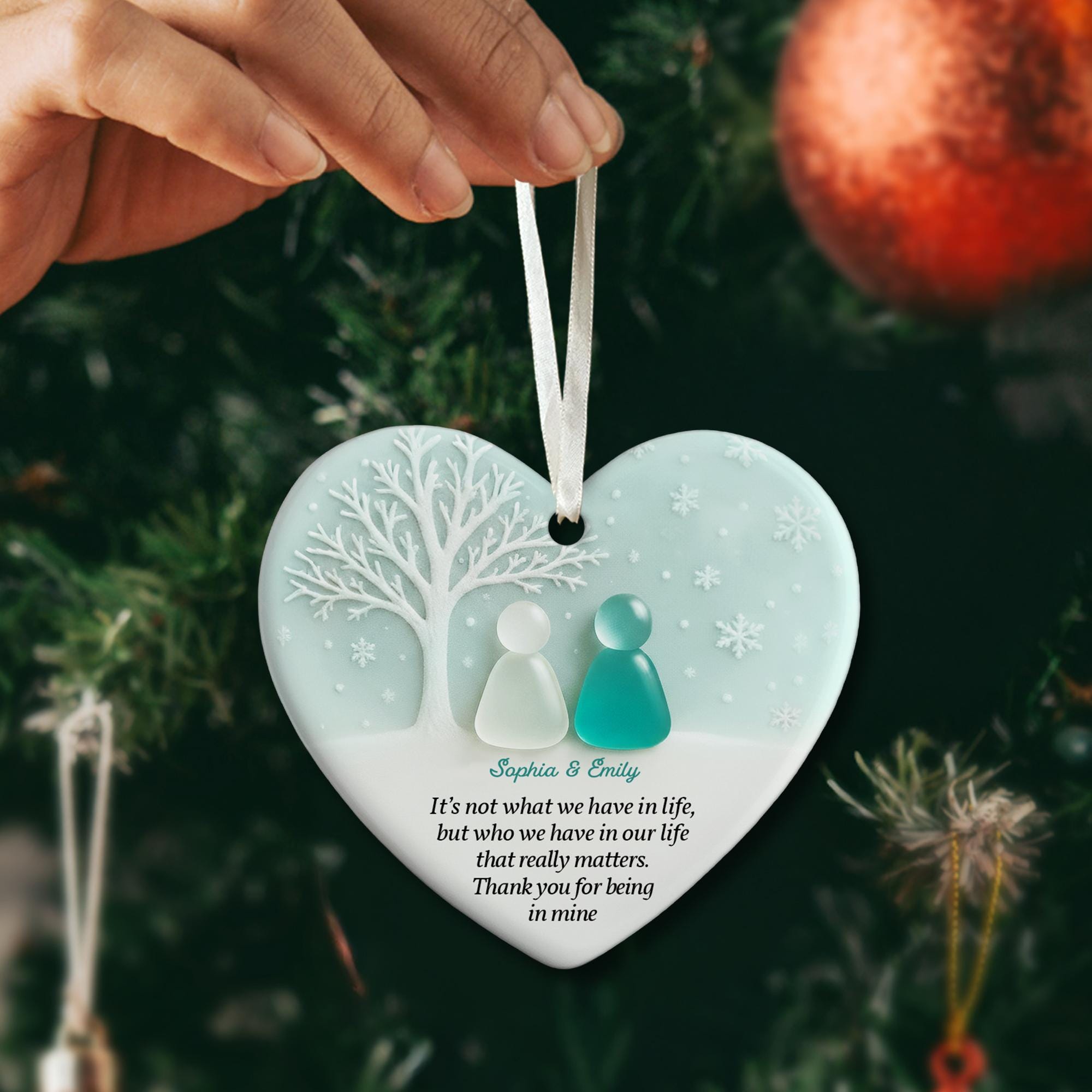 Personalized 2D Friendship Sea Glass Ceramic Ornament: Best Friend Christmas Gift