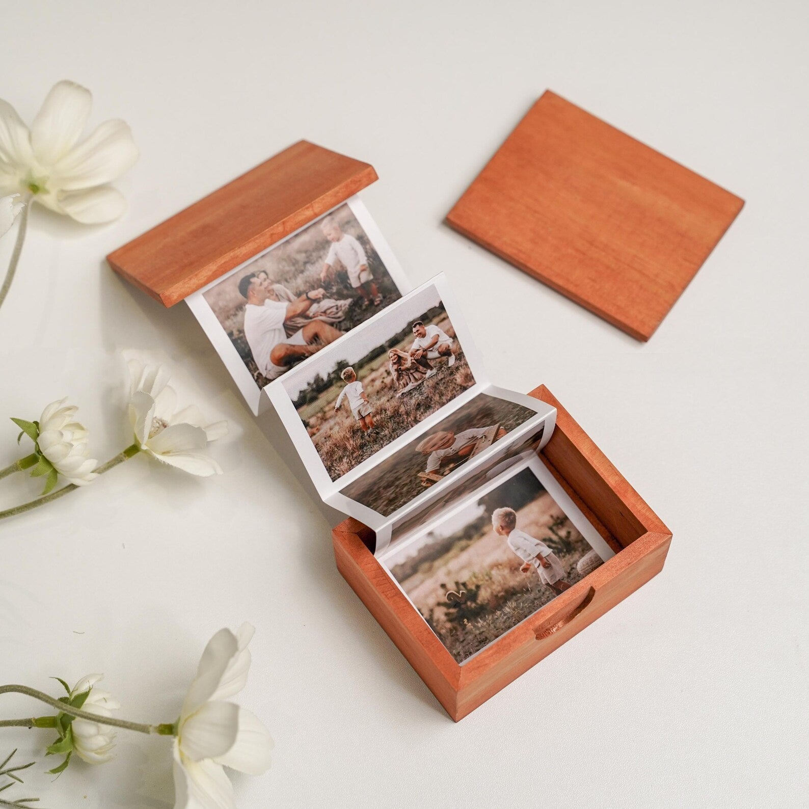 Pull Out Photo Album Custom Wooden Photo Box Personalized Memory Keepsake Box
