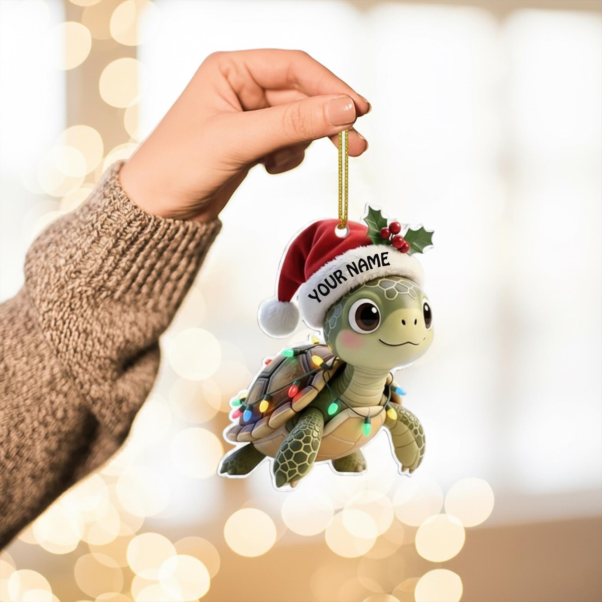 Personalized Turtle Christmas Ornament, Cute Custom Name Animal Ornament, Holiday Gift for Kids or Ocean Lovers